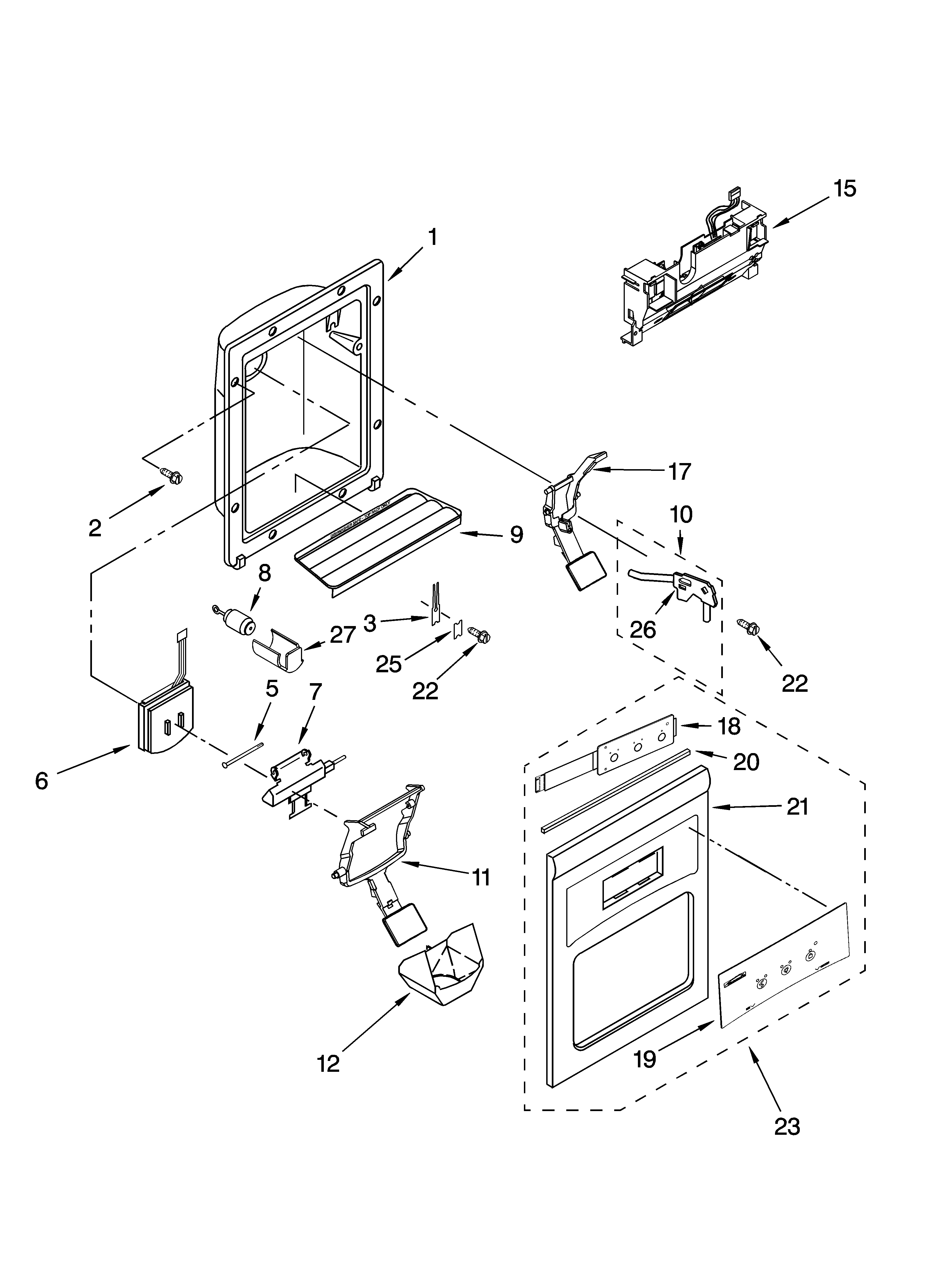 Kenmore 10656983600 dispenser front parts diagram