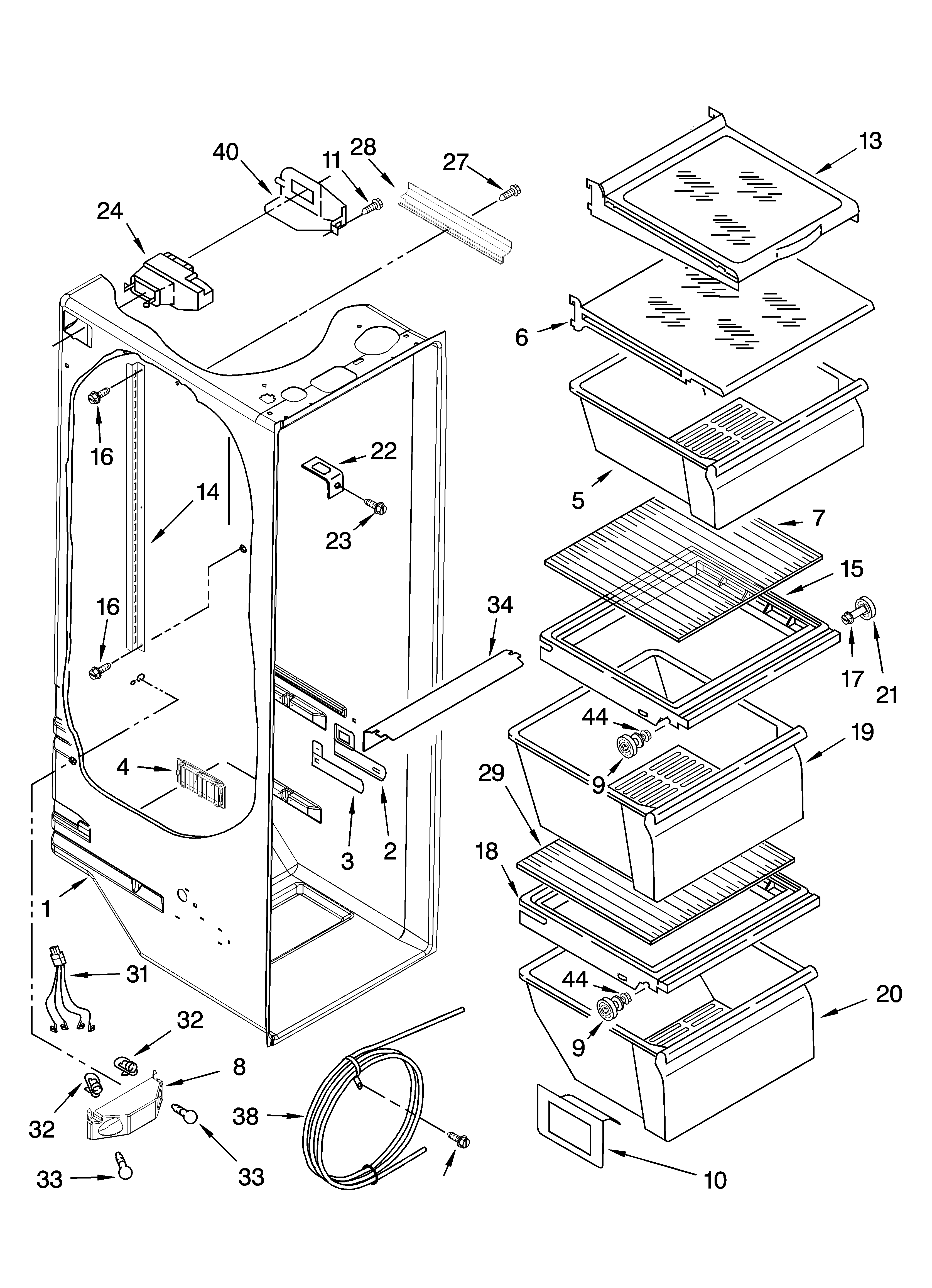 Kenmore 10657402600 refrigerator liner parts diagram