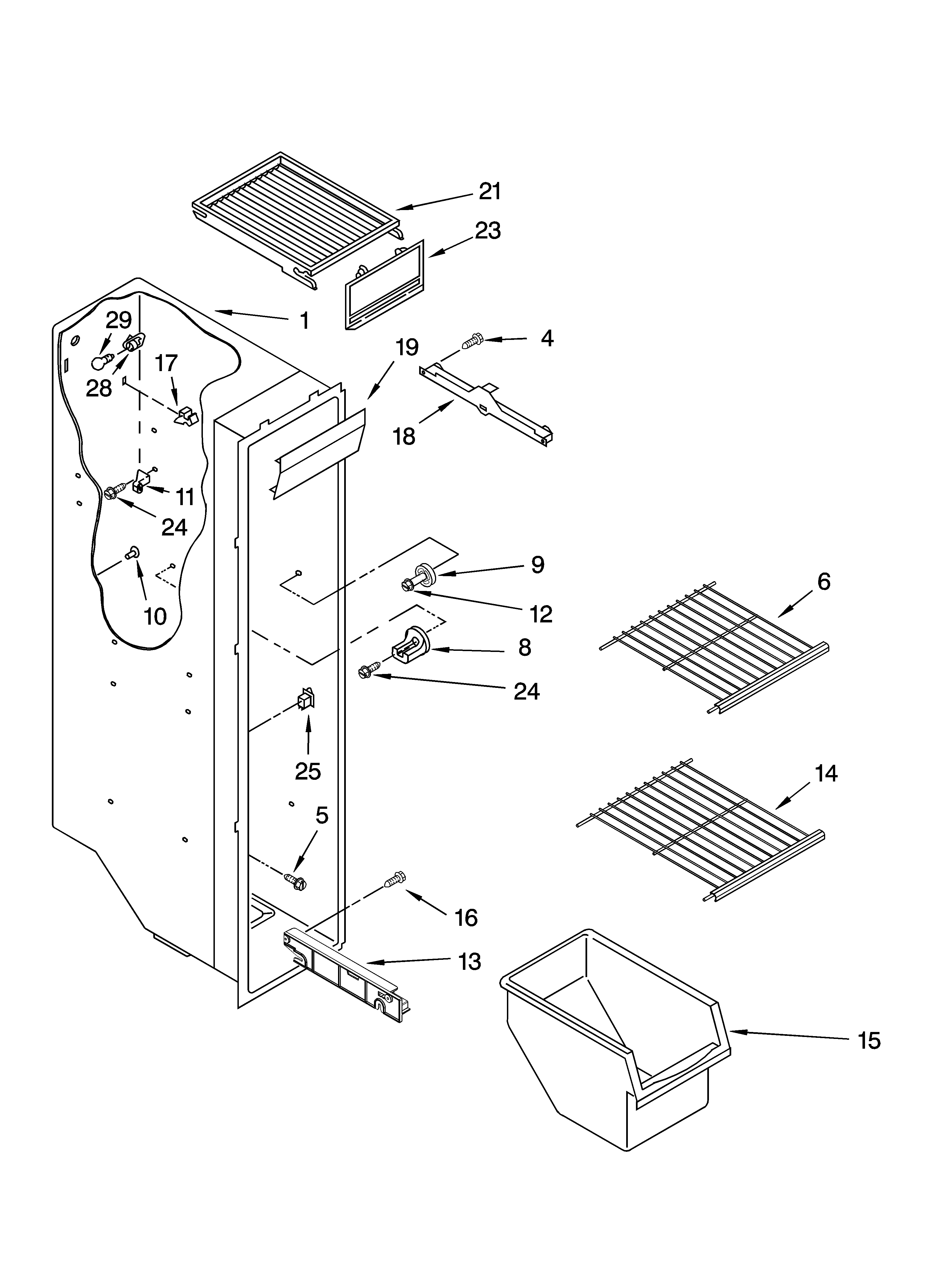 Kenmore 10657402600 freezer liner parts diagram