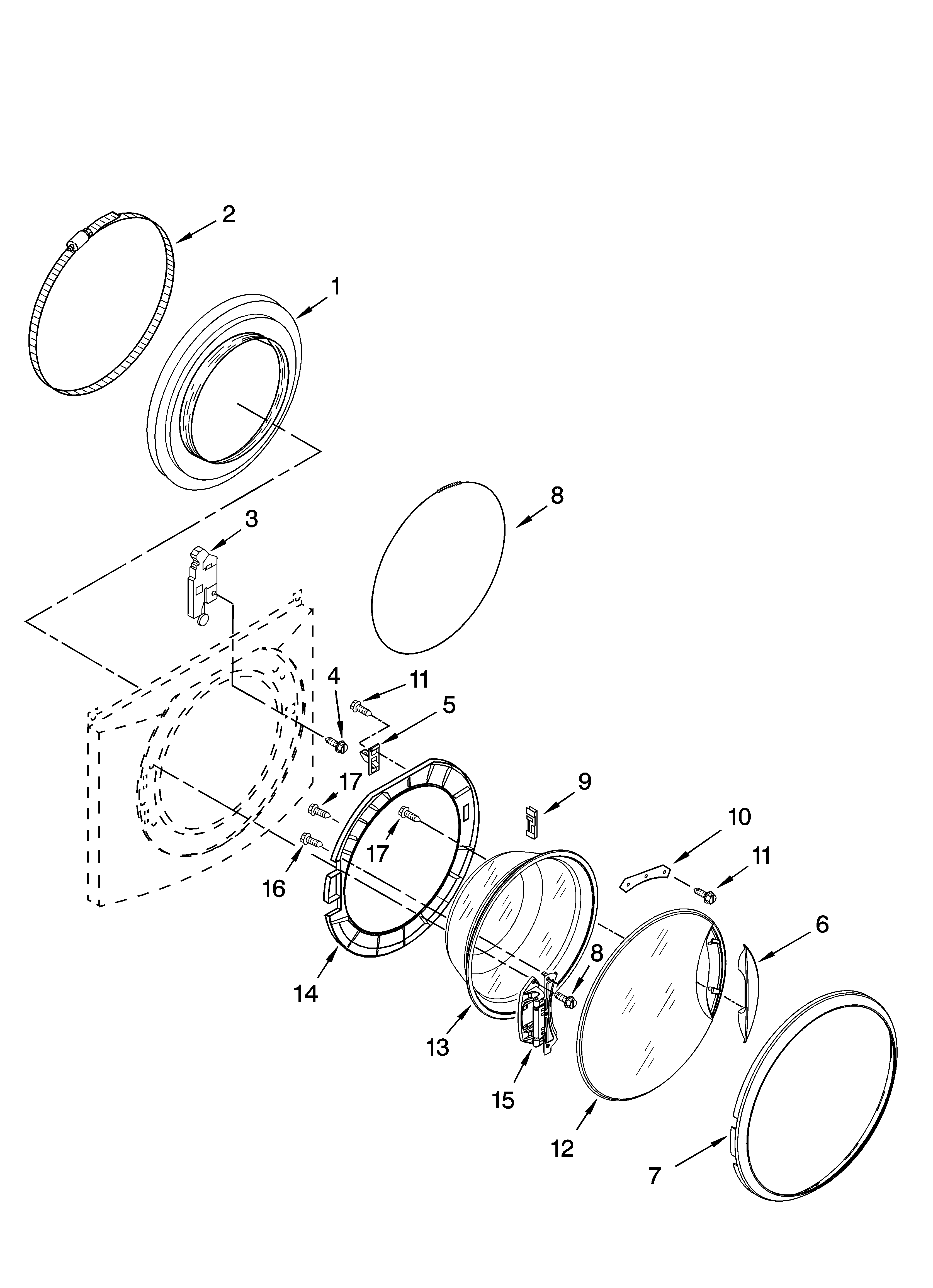 Kenmore 11047532600 door and latch parts diagram