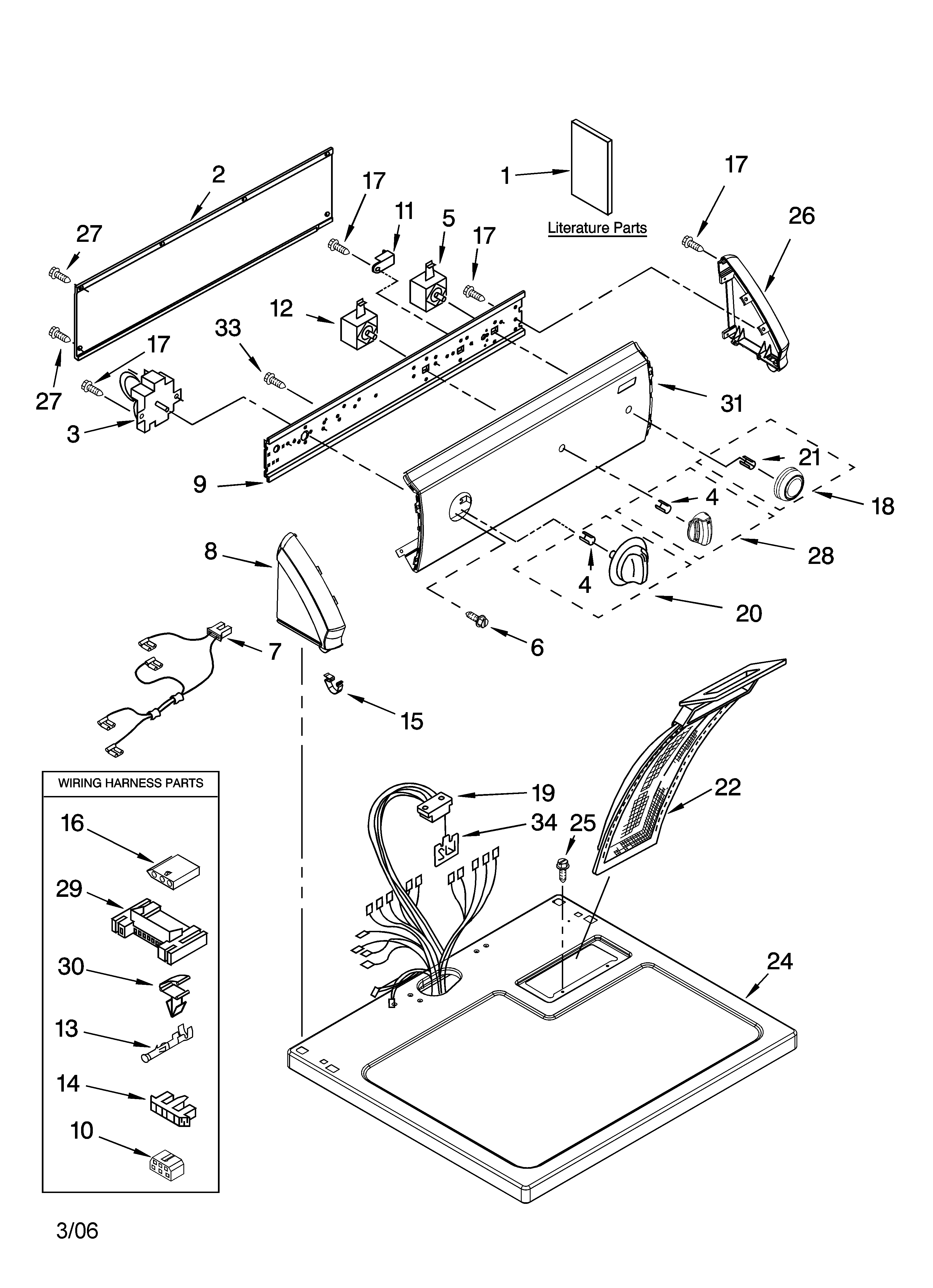 Kenmore 11066832501 top and console parts diagram