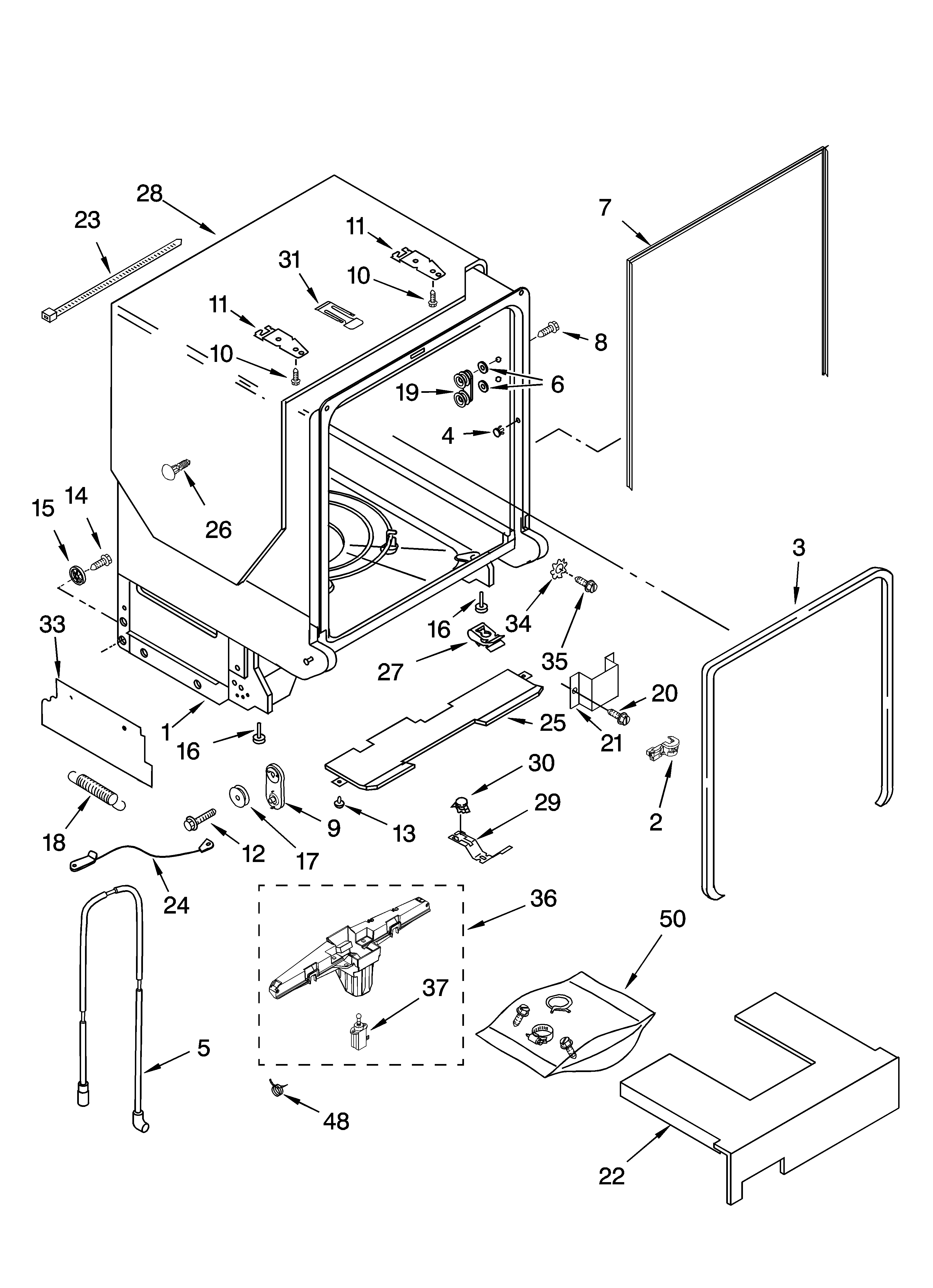 Kenmore Elite 66513783K600 tub and frame parts diagram