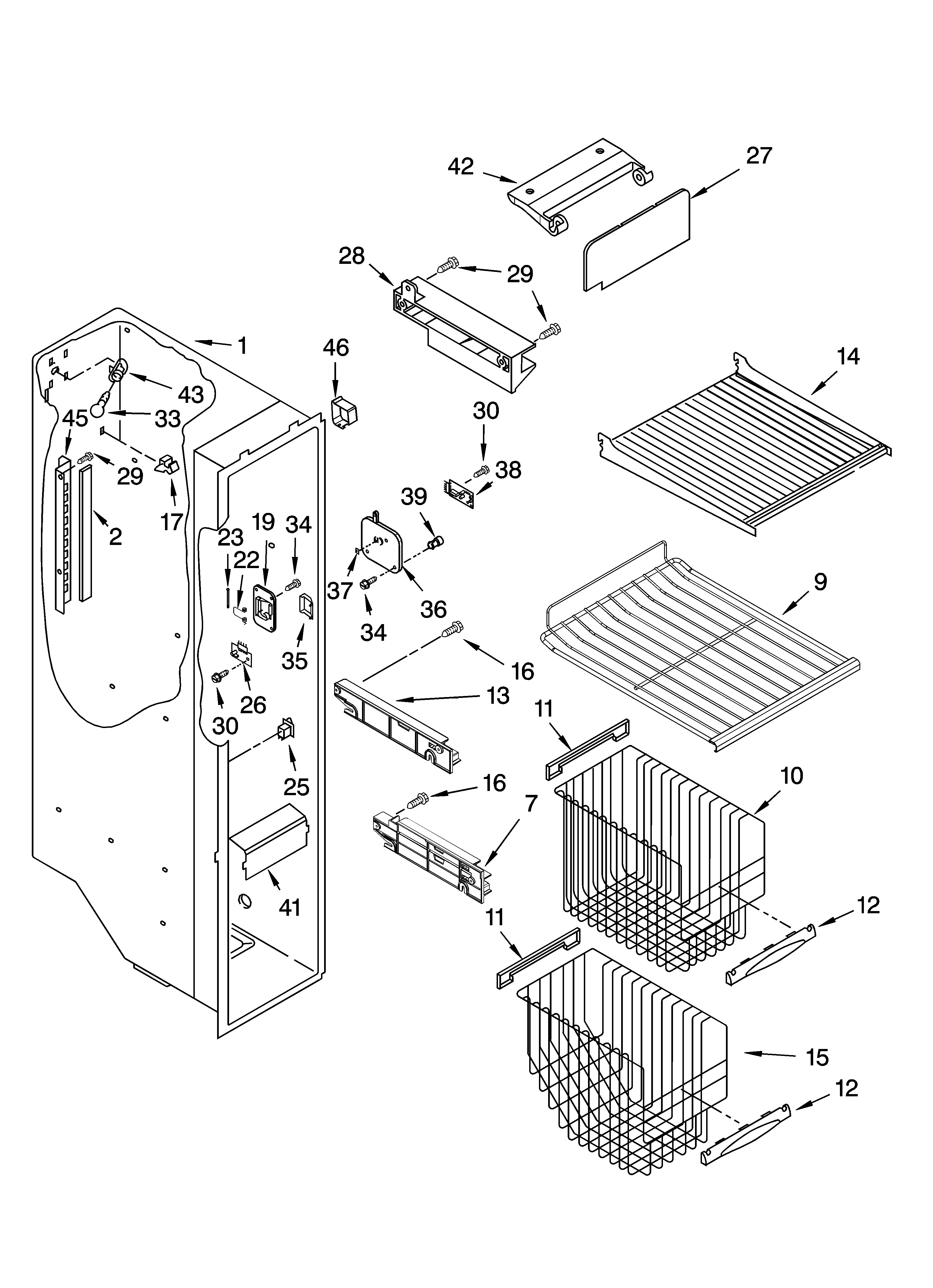 Kenmore 10656382500 freezer liner parts diagram