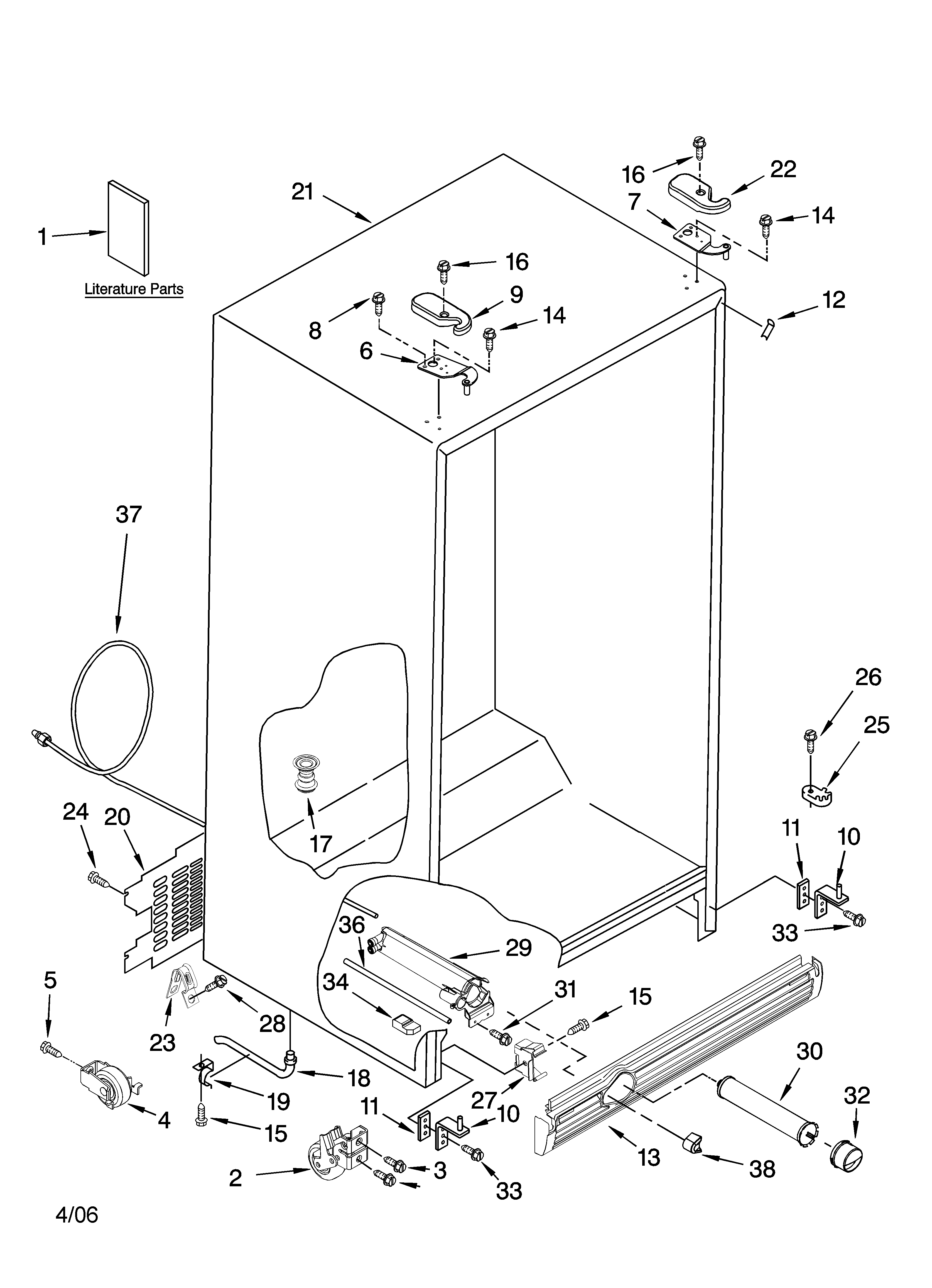 Kenmore 10656723600 cabinet parts diagram