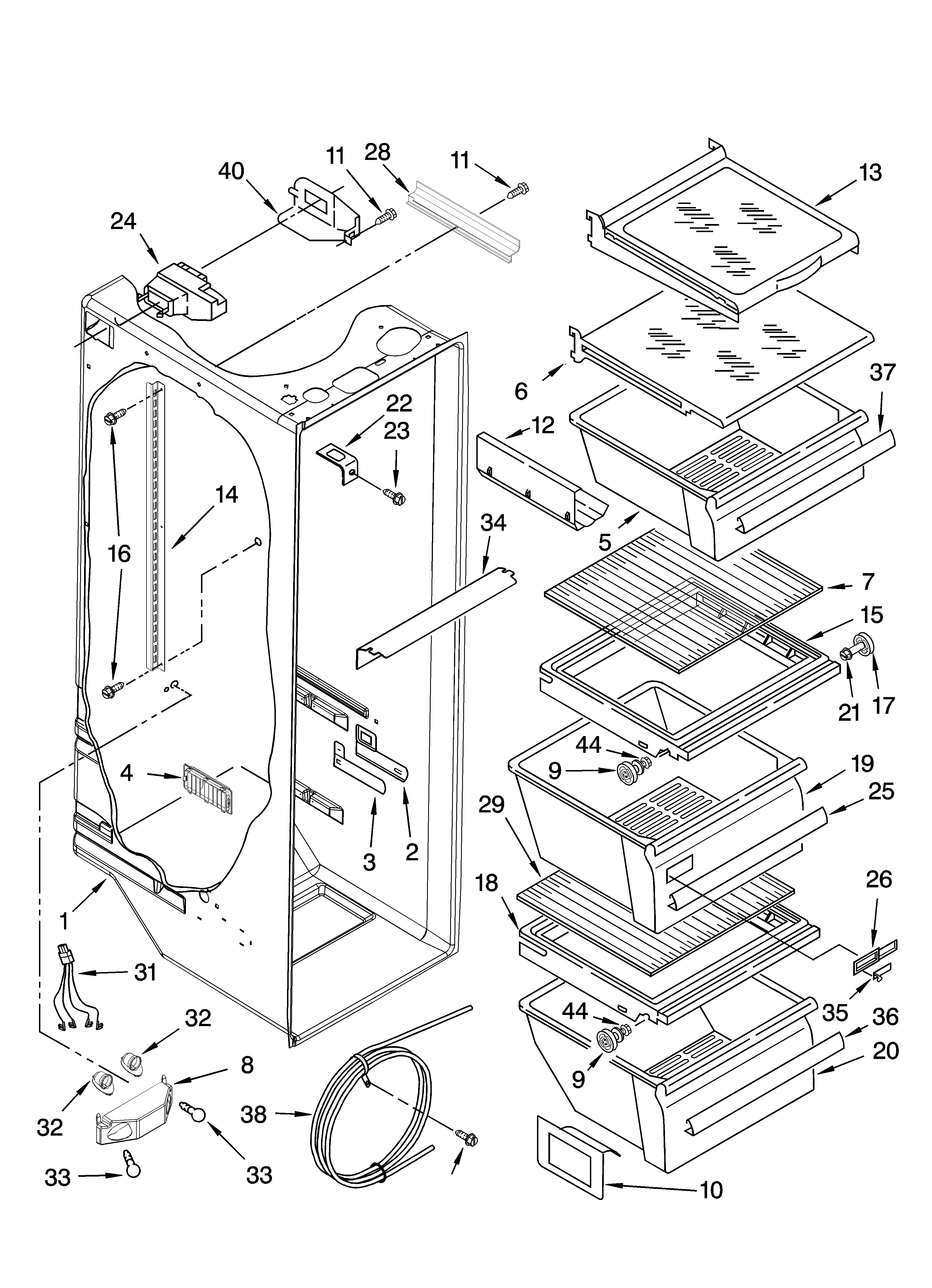 Kenmore 10656723600 refrigerator liner parts diagram