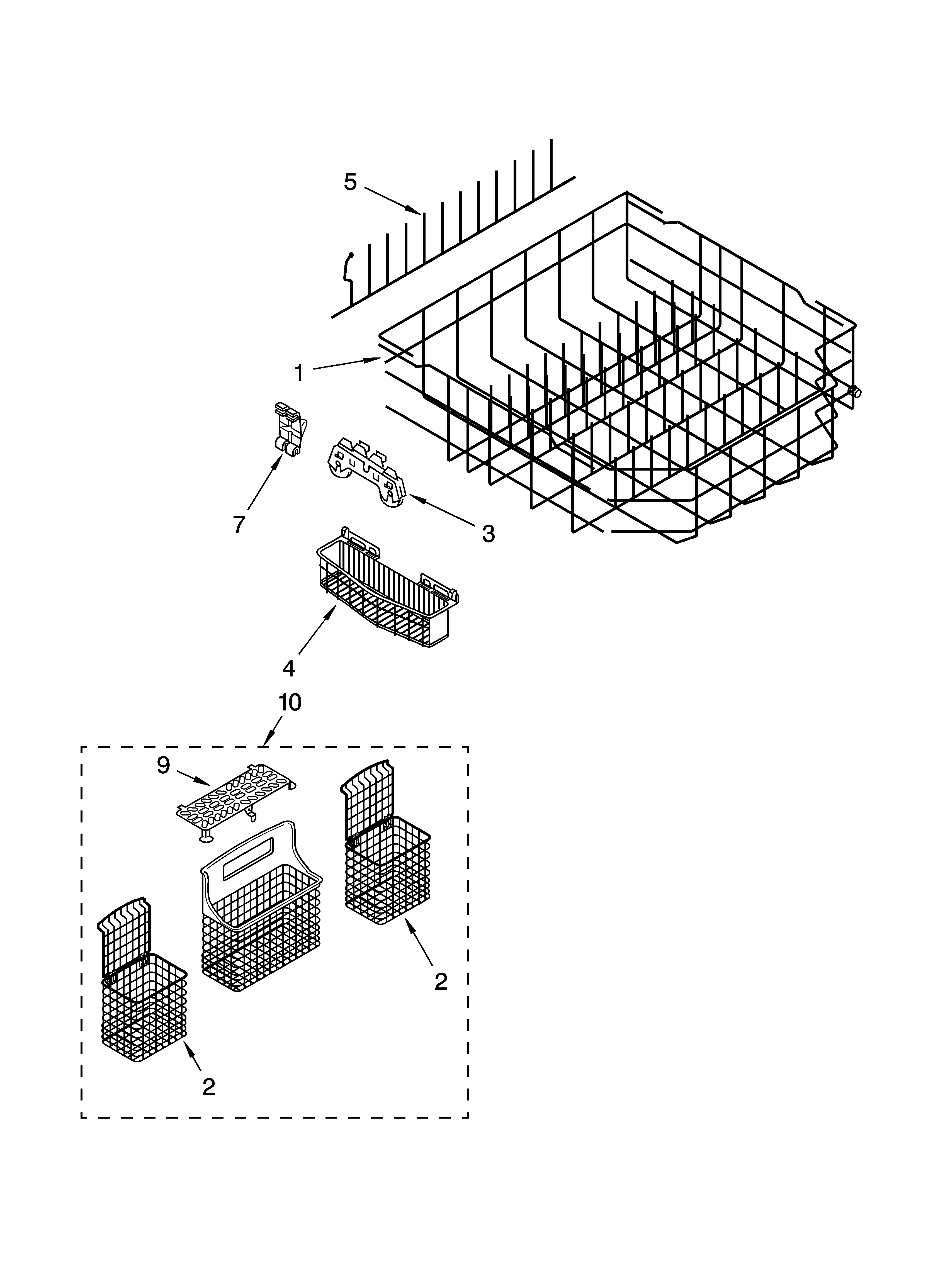 Kenmore Elite 66513773K600 lower rack parts, optional parts (not included) diagram