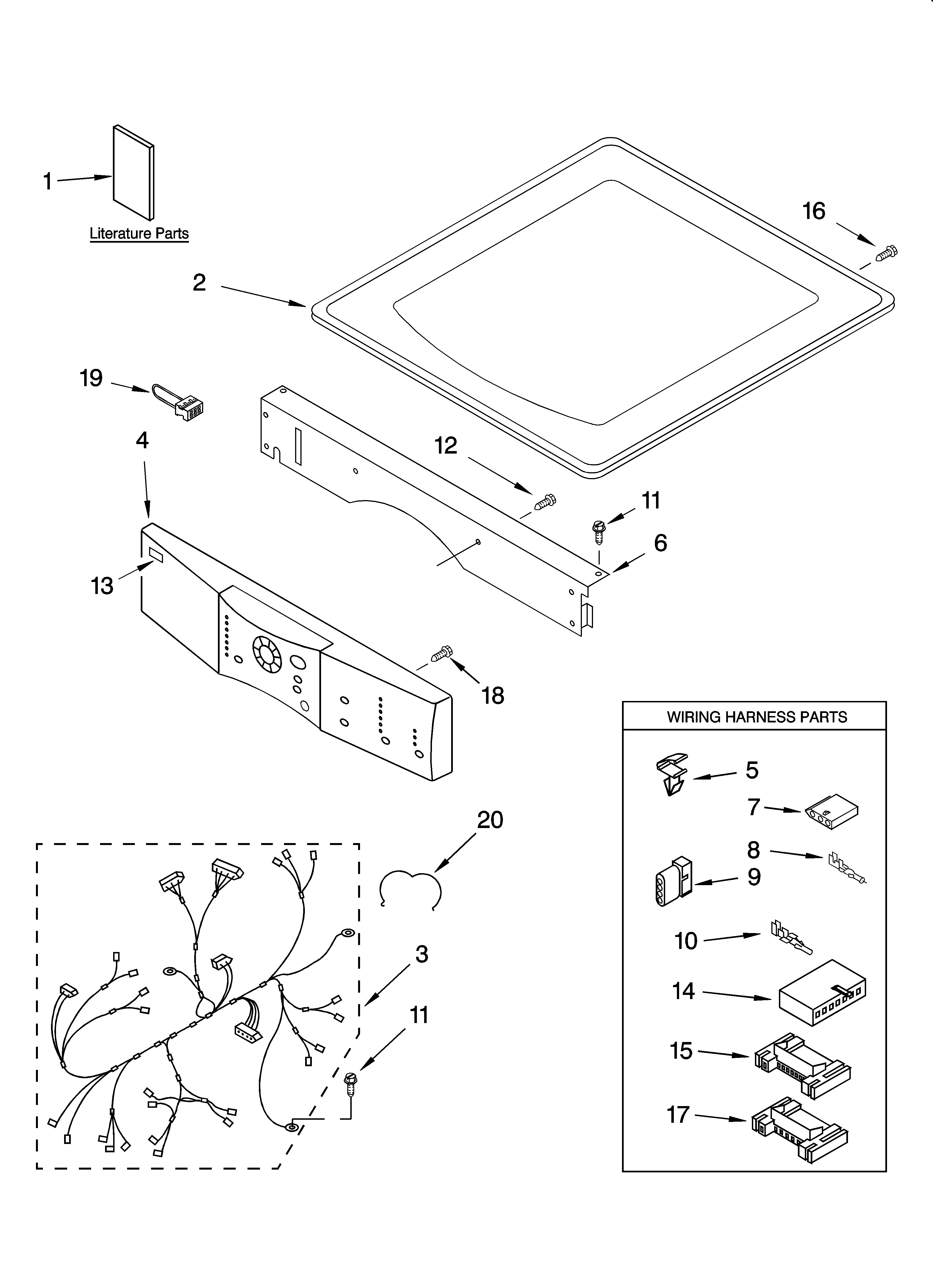 Kenmore Elite 11085872401 top and console parts diagram