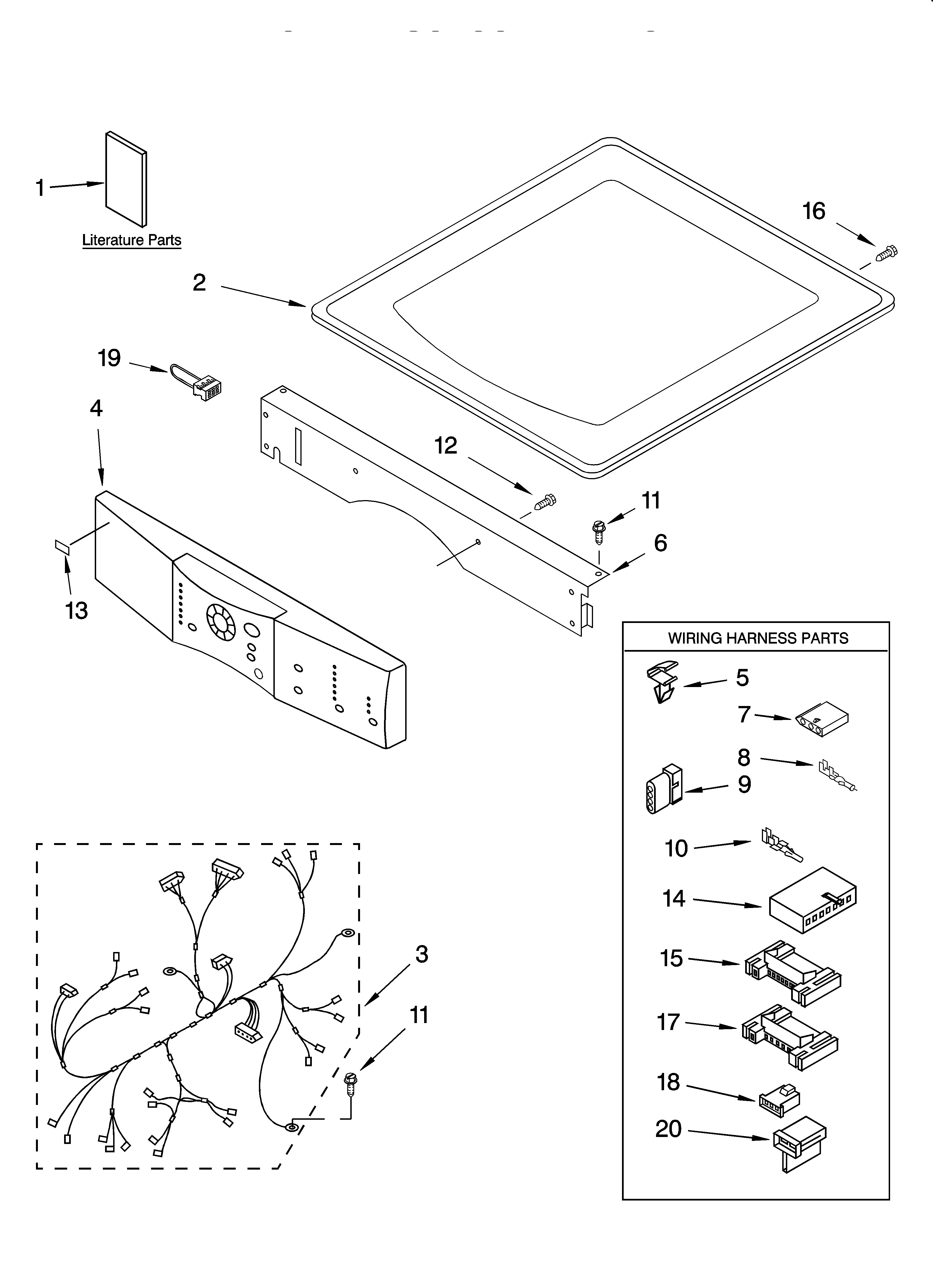 Kenmore 11095874402 top and console parts diagram