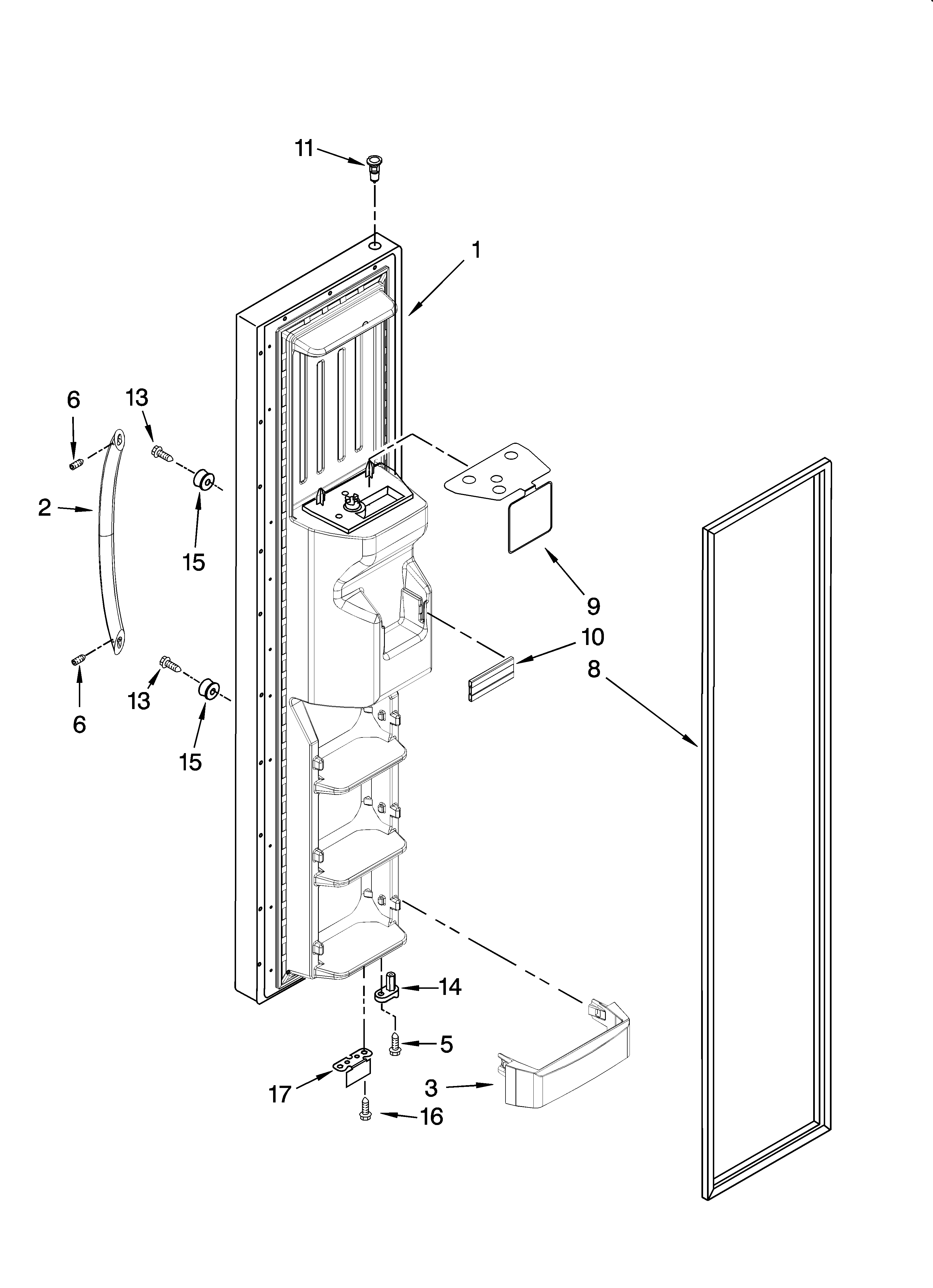 Kenmore Elite 10644022600 freezer door parts diagram