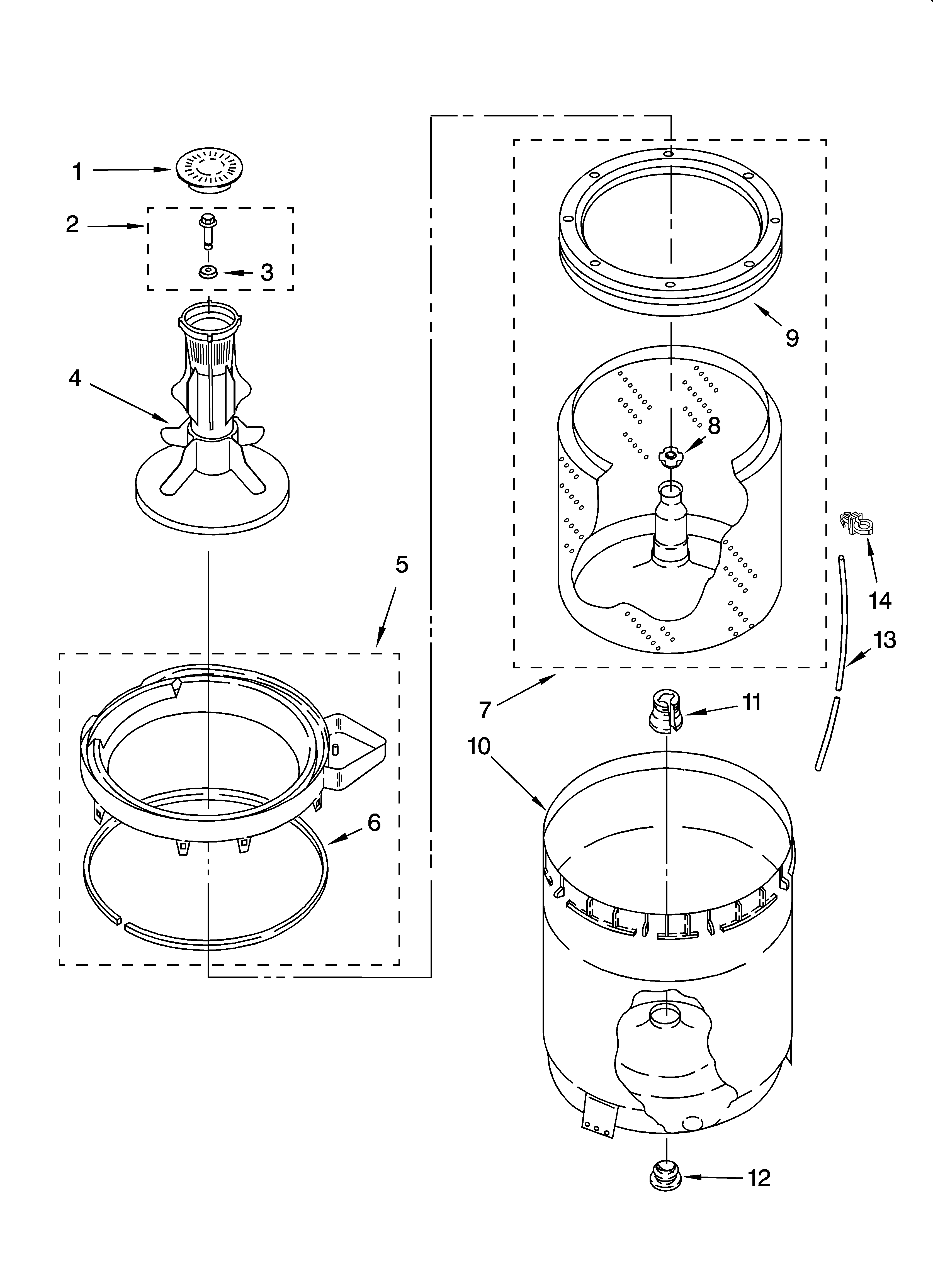 Kenmore 11027322600 agitator, basket and tub parts diagram