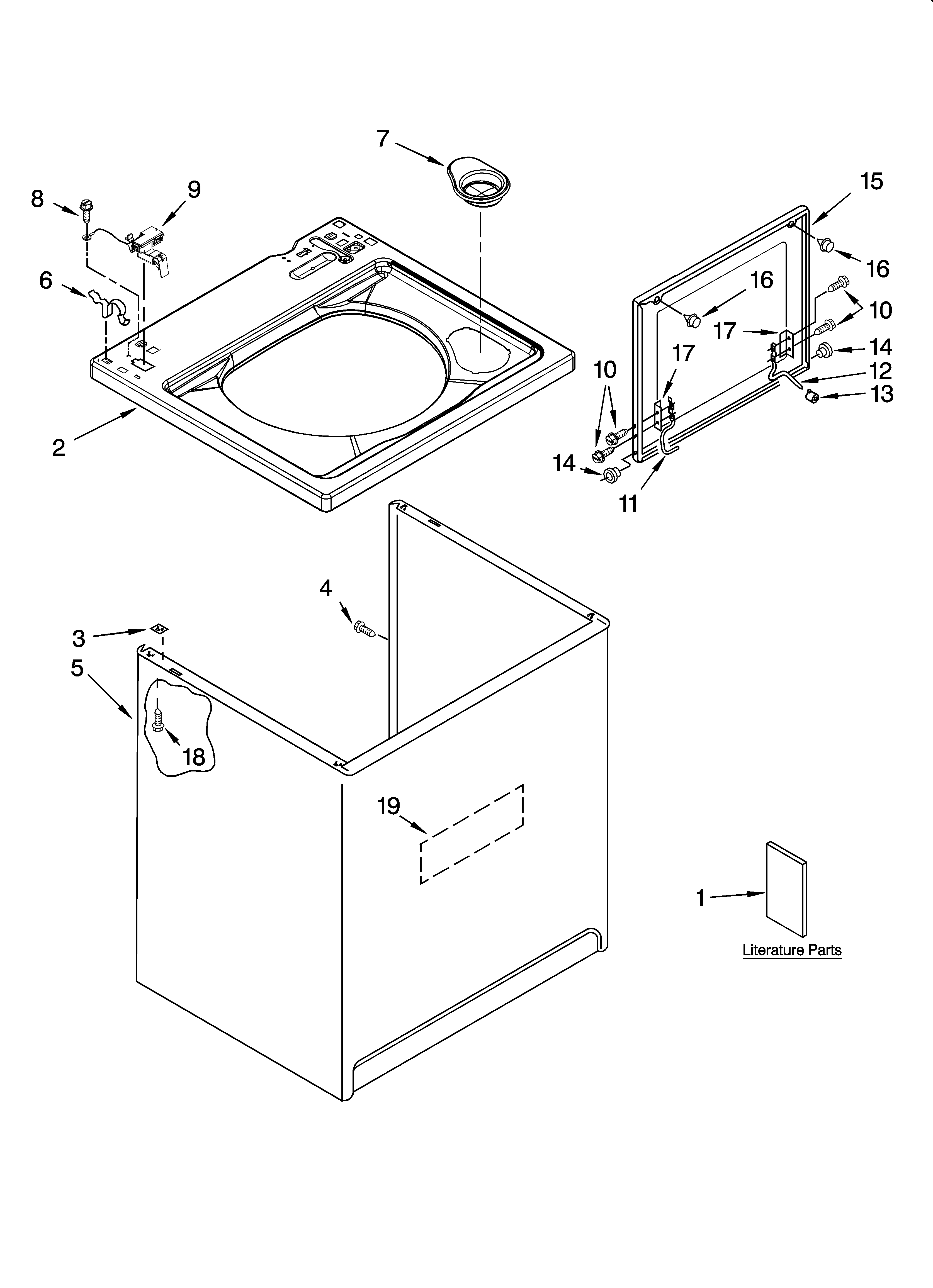 Kenmore 11027632600 top and cabinet parts diagram