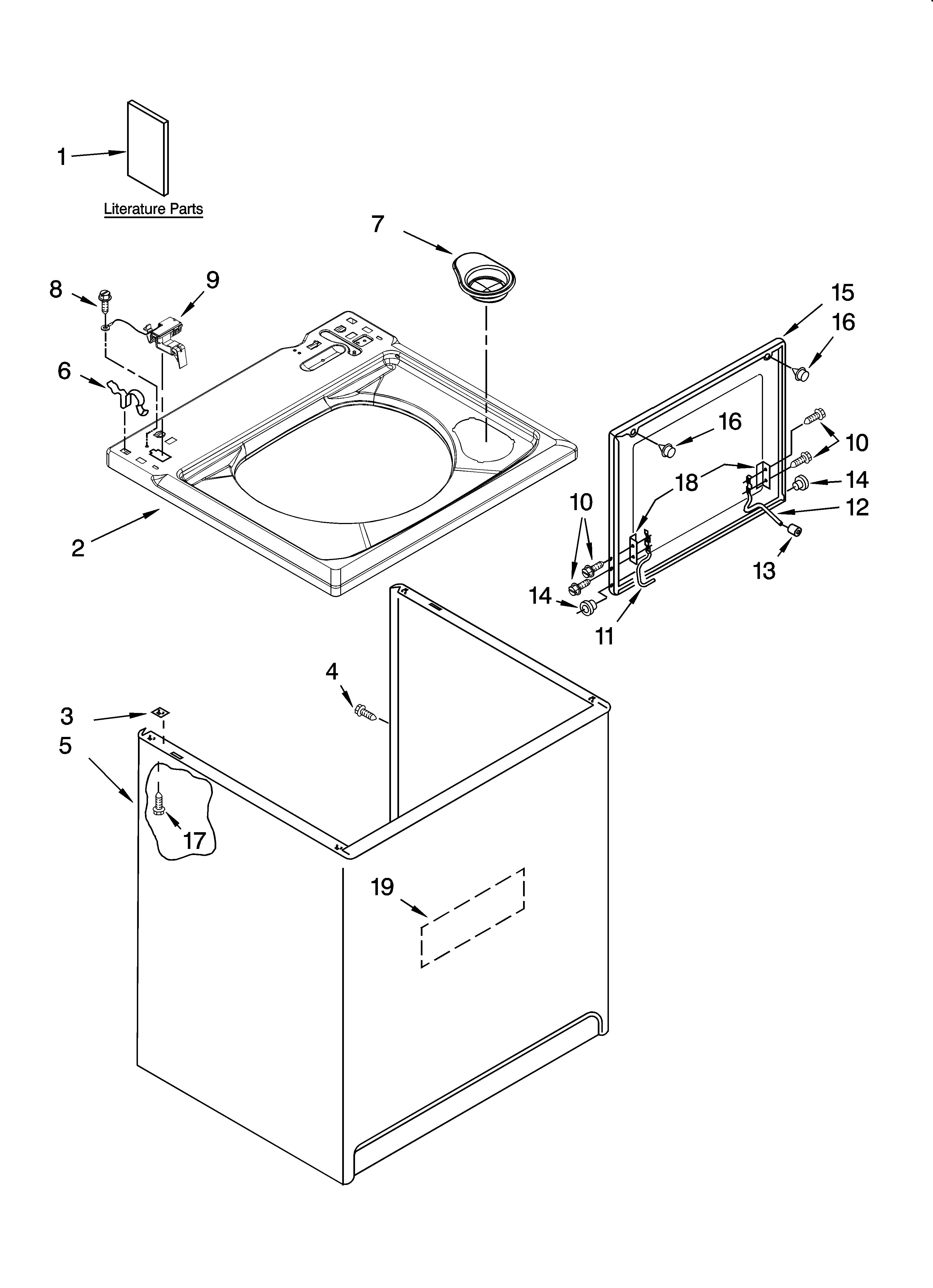 Kenmore 11027731600 top and cabinet parts diagram