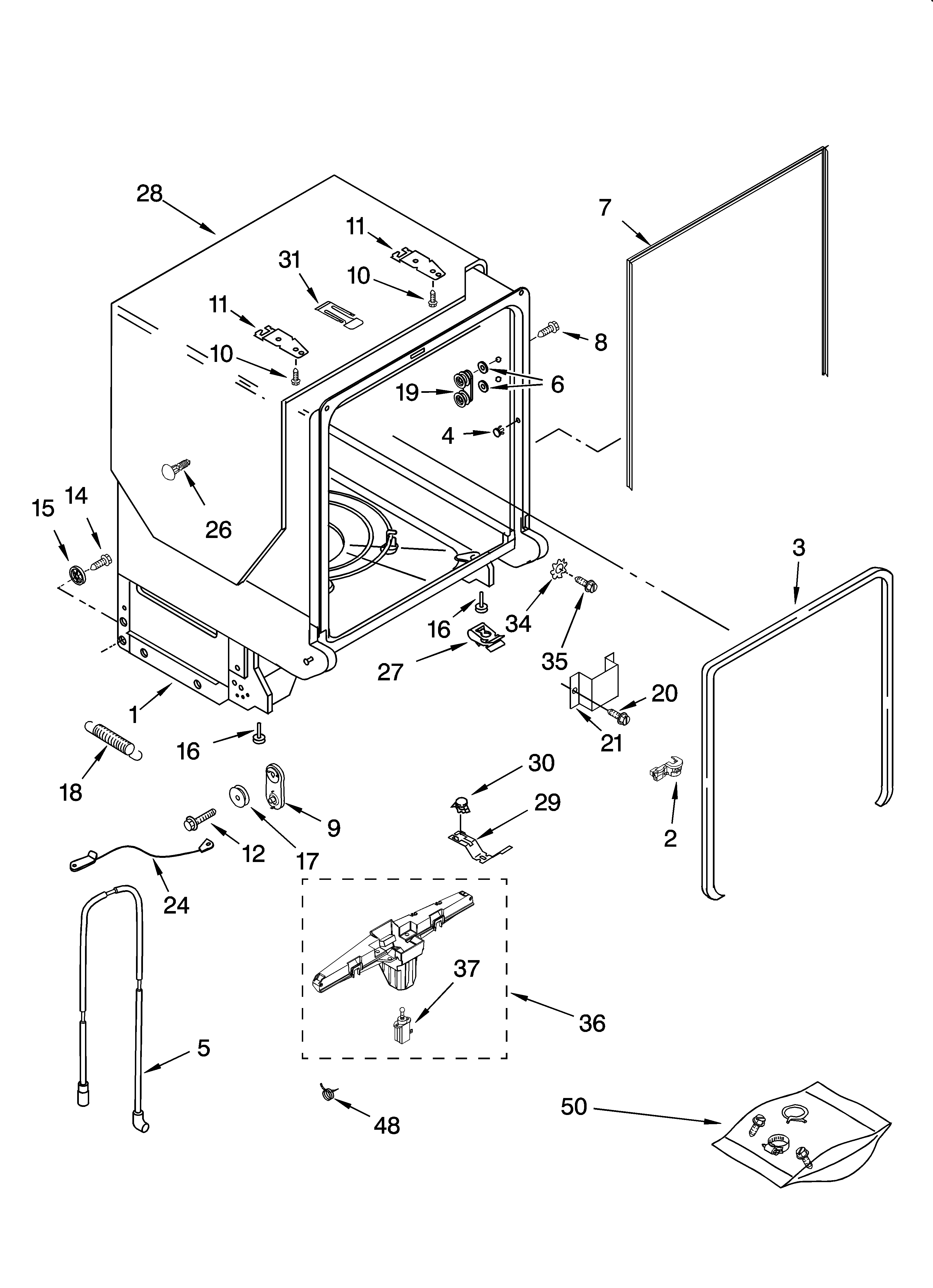 Kenmore Elite 66513752K601 tub and frame parts diagram