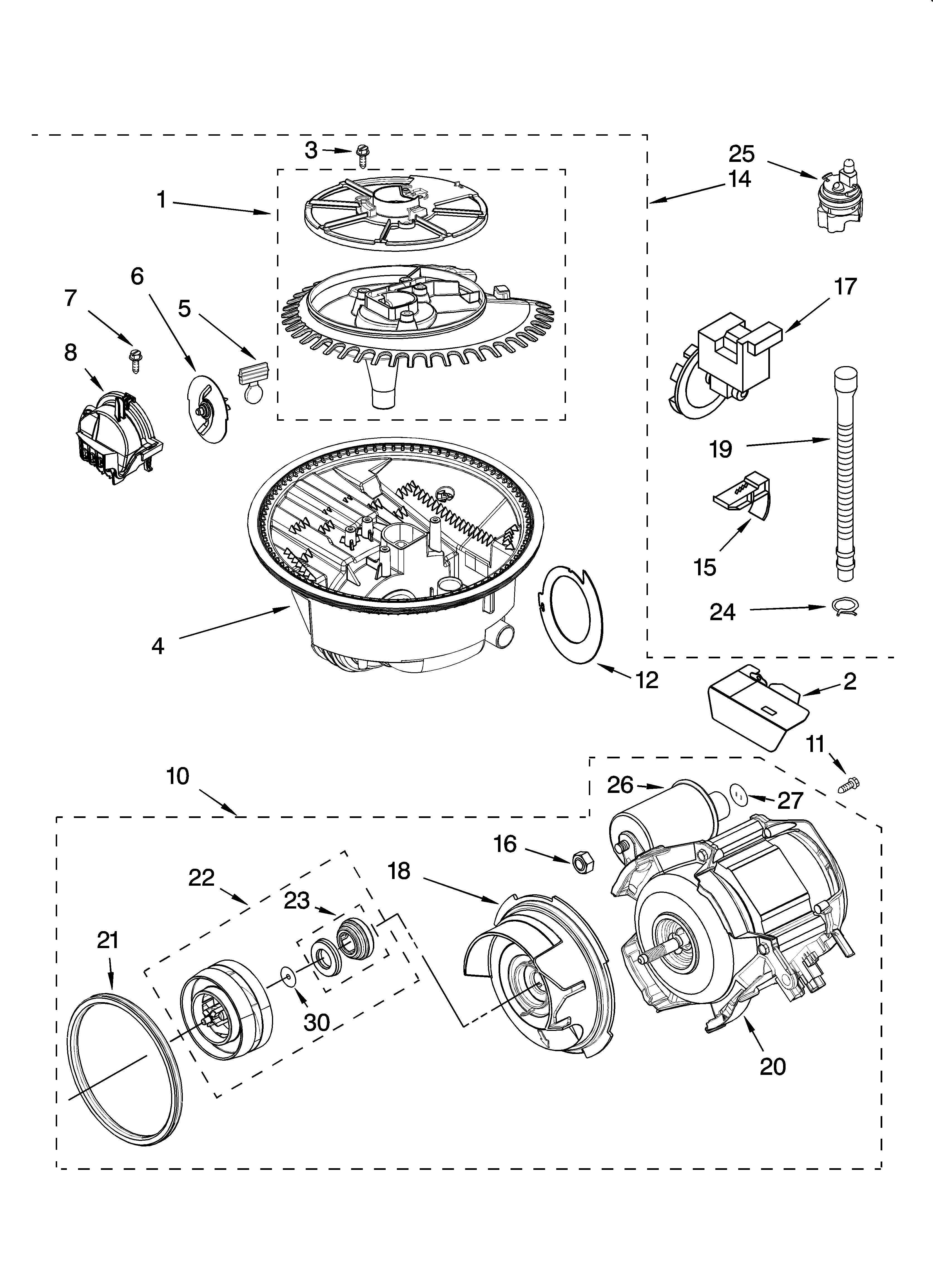 Kenmore Elite 66513752K601 pump and motor parts diagram