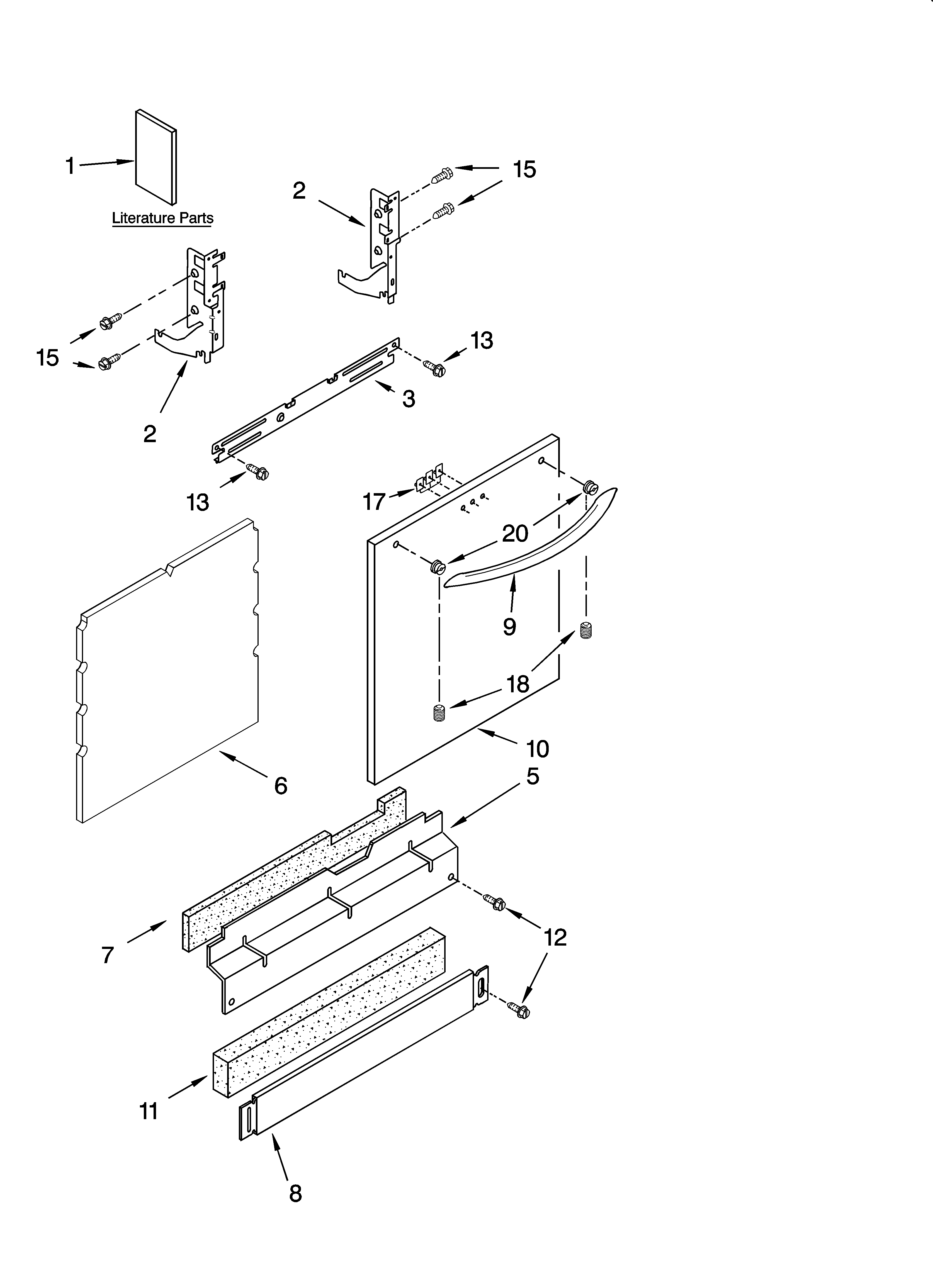 Kenmore Elite 66513773K601 door and panel parts diagram