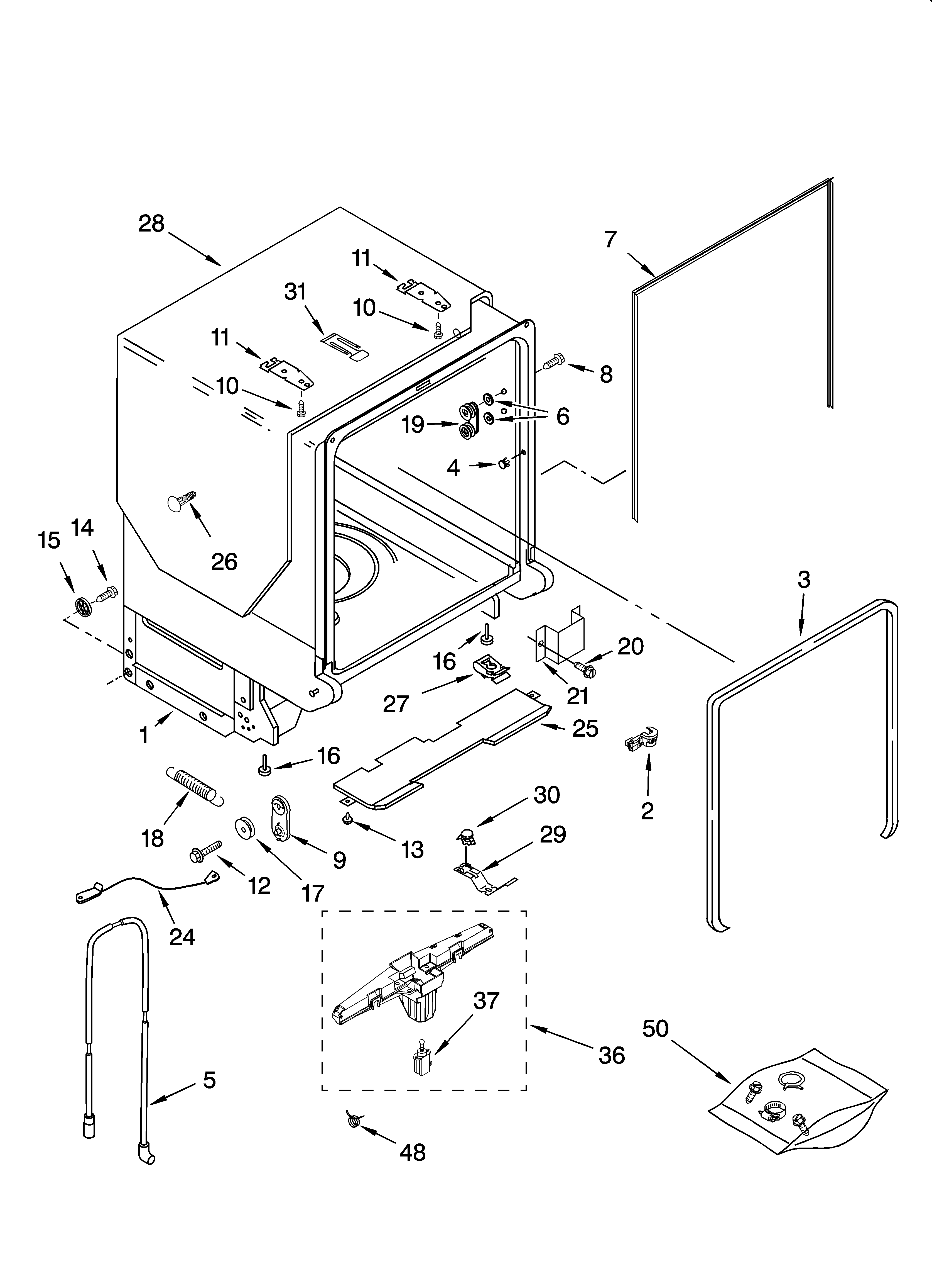 Kenmore Elite 66513773K601 tub and frame parts diagram