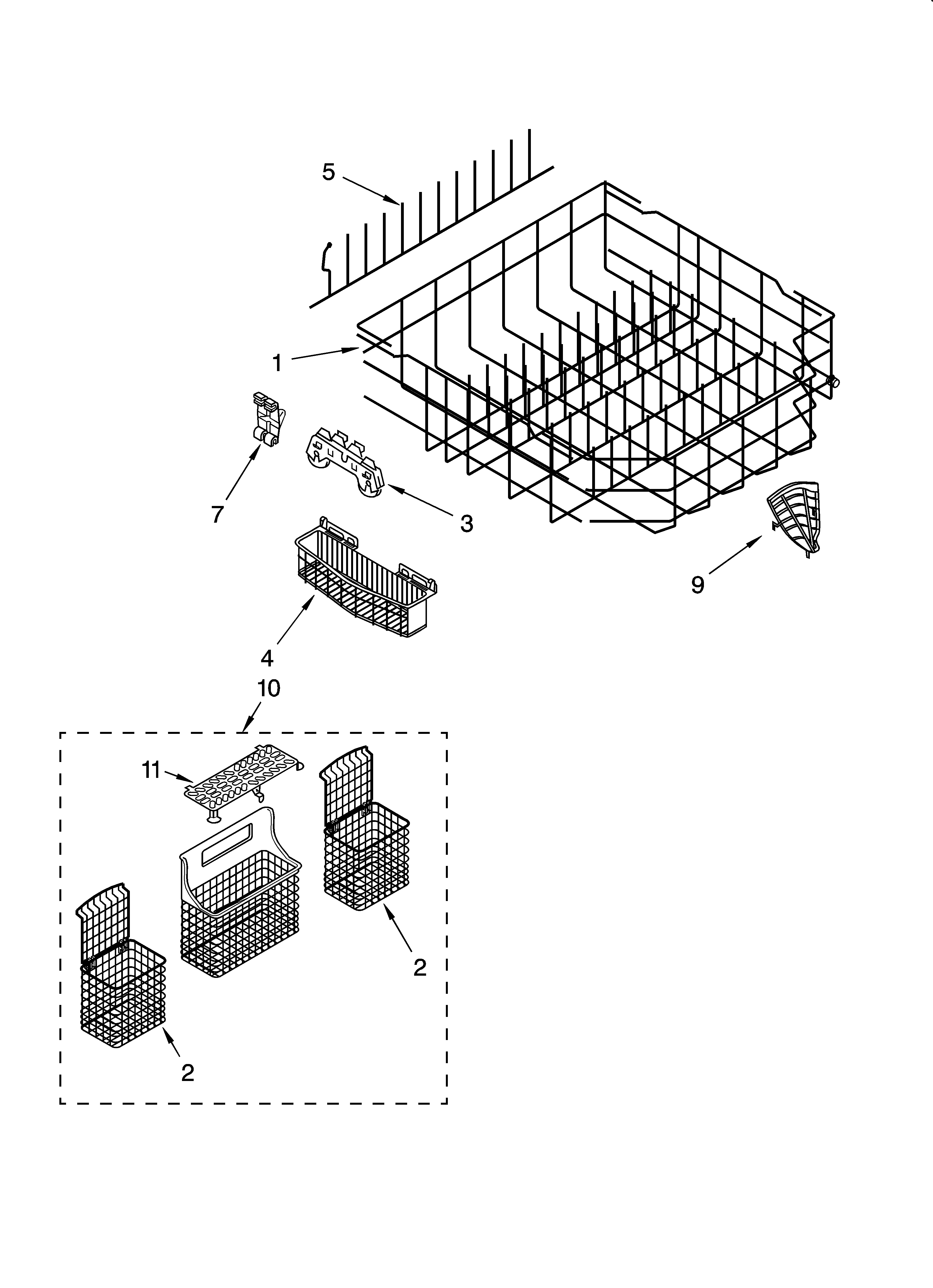 Kenmore Elite 66513792K601 lower rack parts, optional parts (not included) diagram