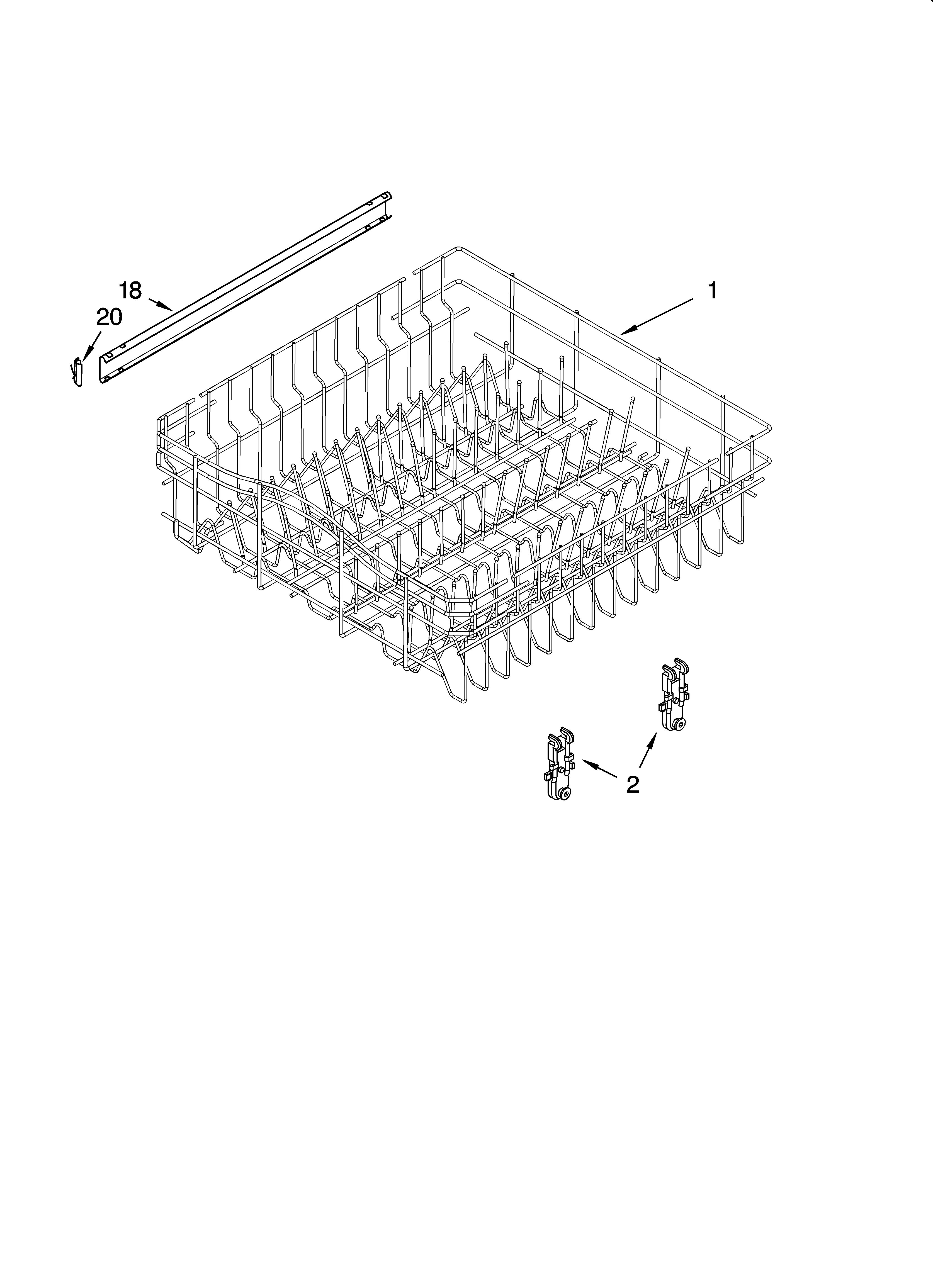 Kenmore 66516042404 upper rack and track parts diagram