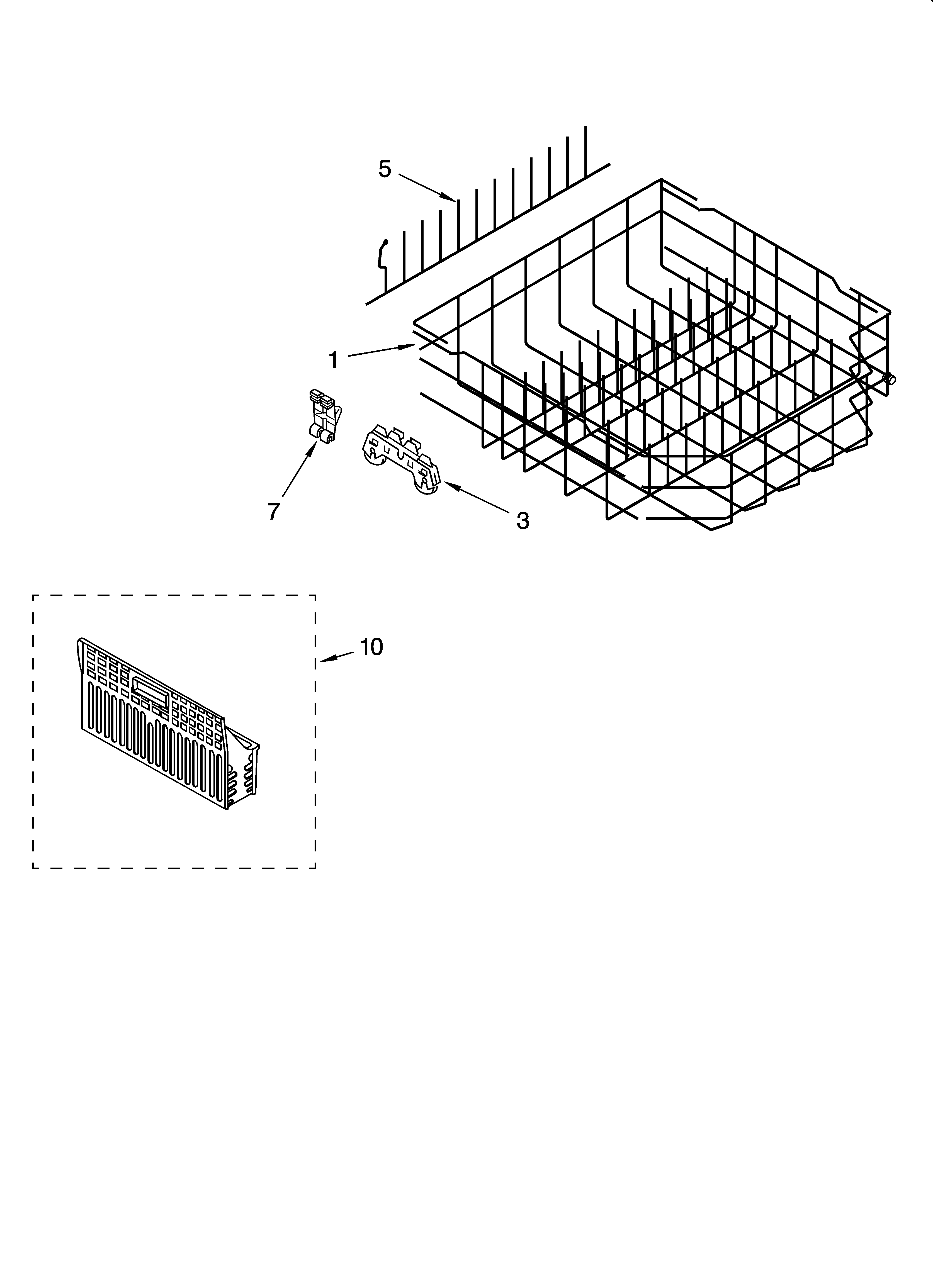 Kenmore 66516042404 lower rack parts, optional parts (not included) diagram
