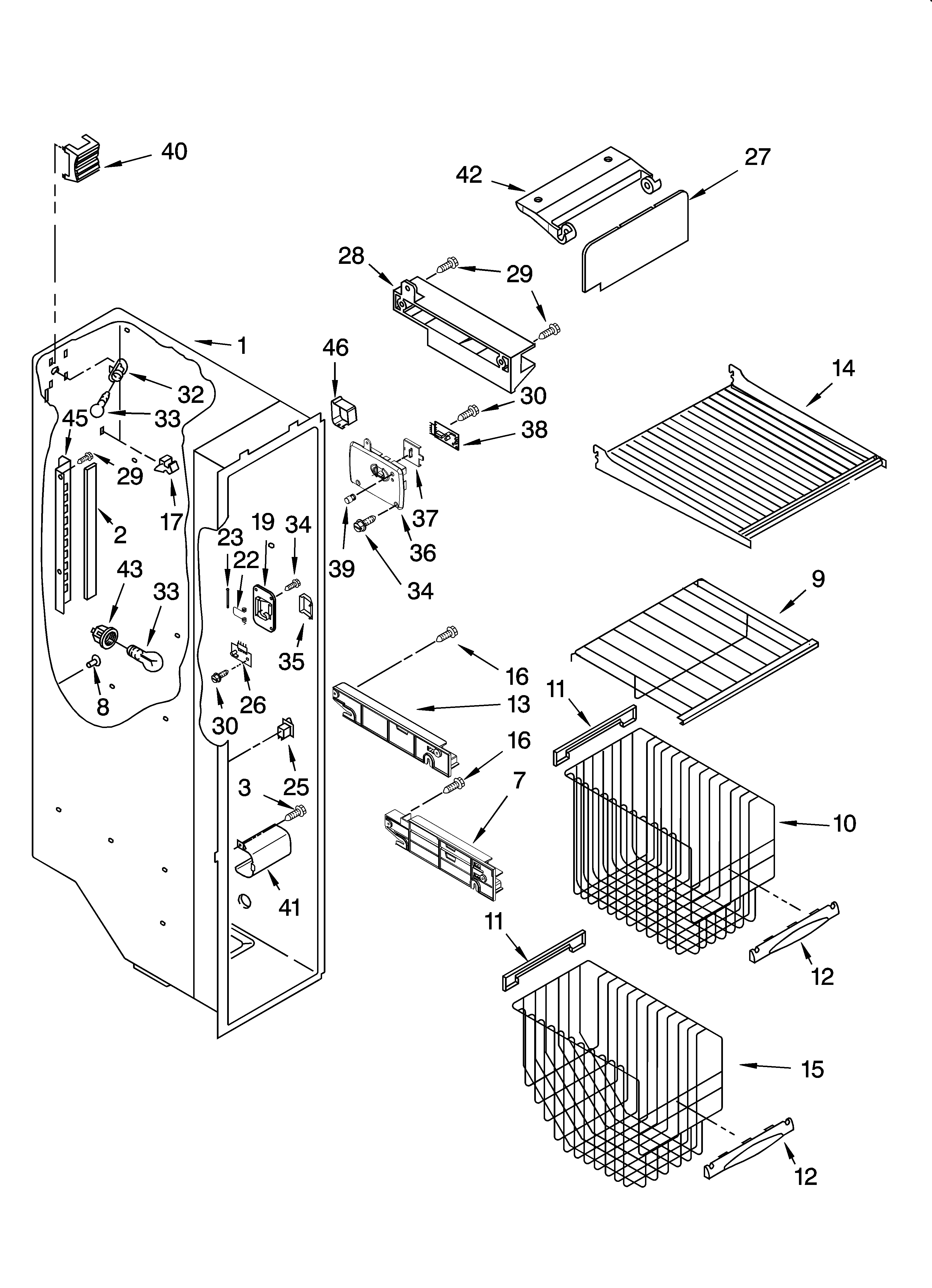 Kenmore Elite 10656683502 freezer liner parts diagram