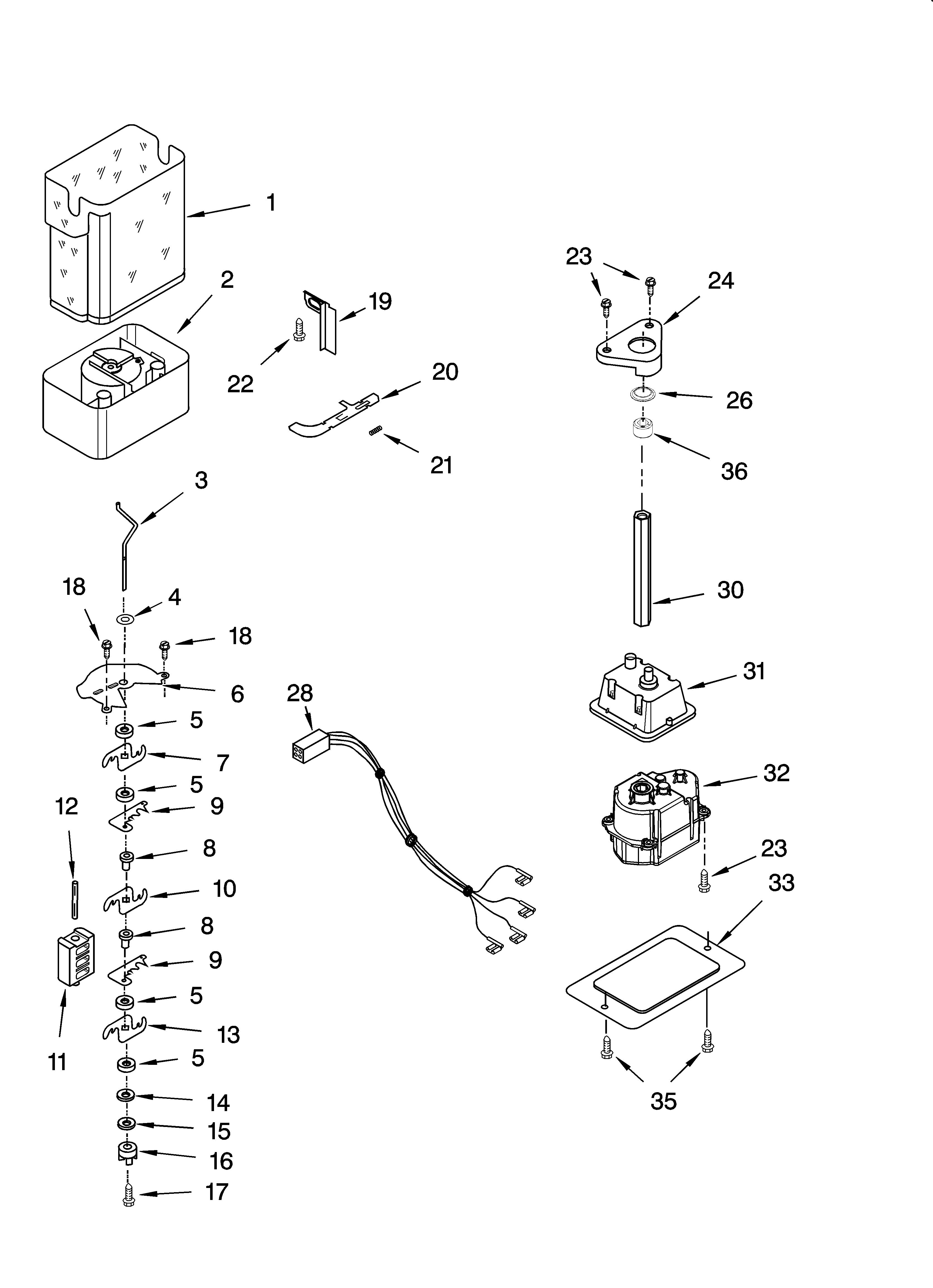 Kenmore Elite 10656683502 motor and ice container parts diagram