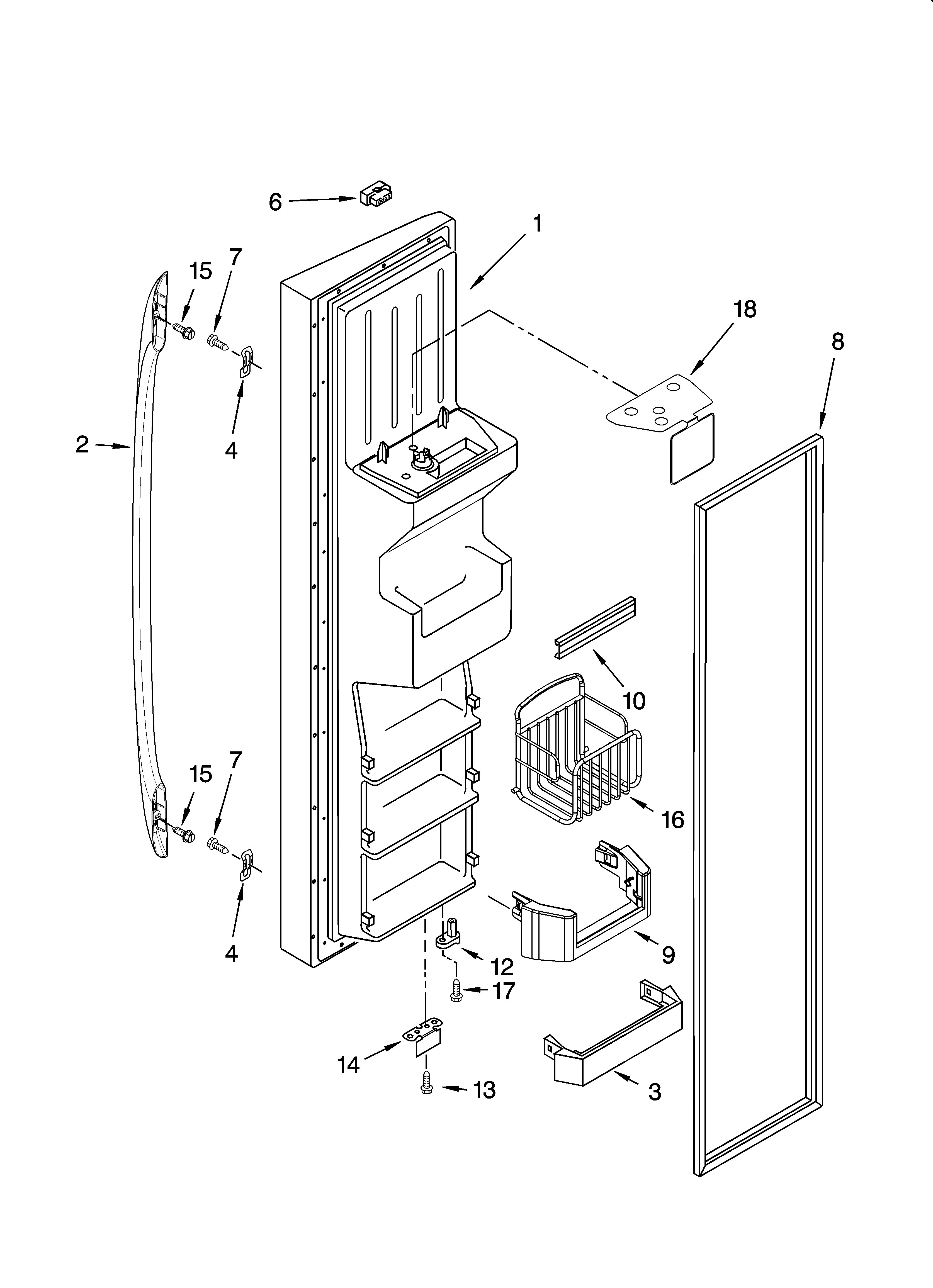 Kenmore Elite 10656683502 freezer door parts diagram