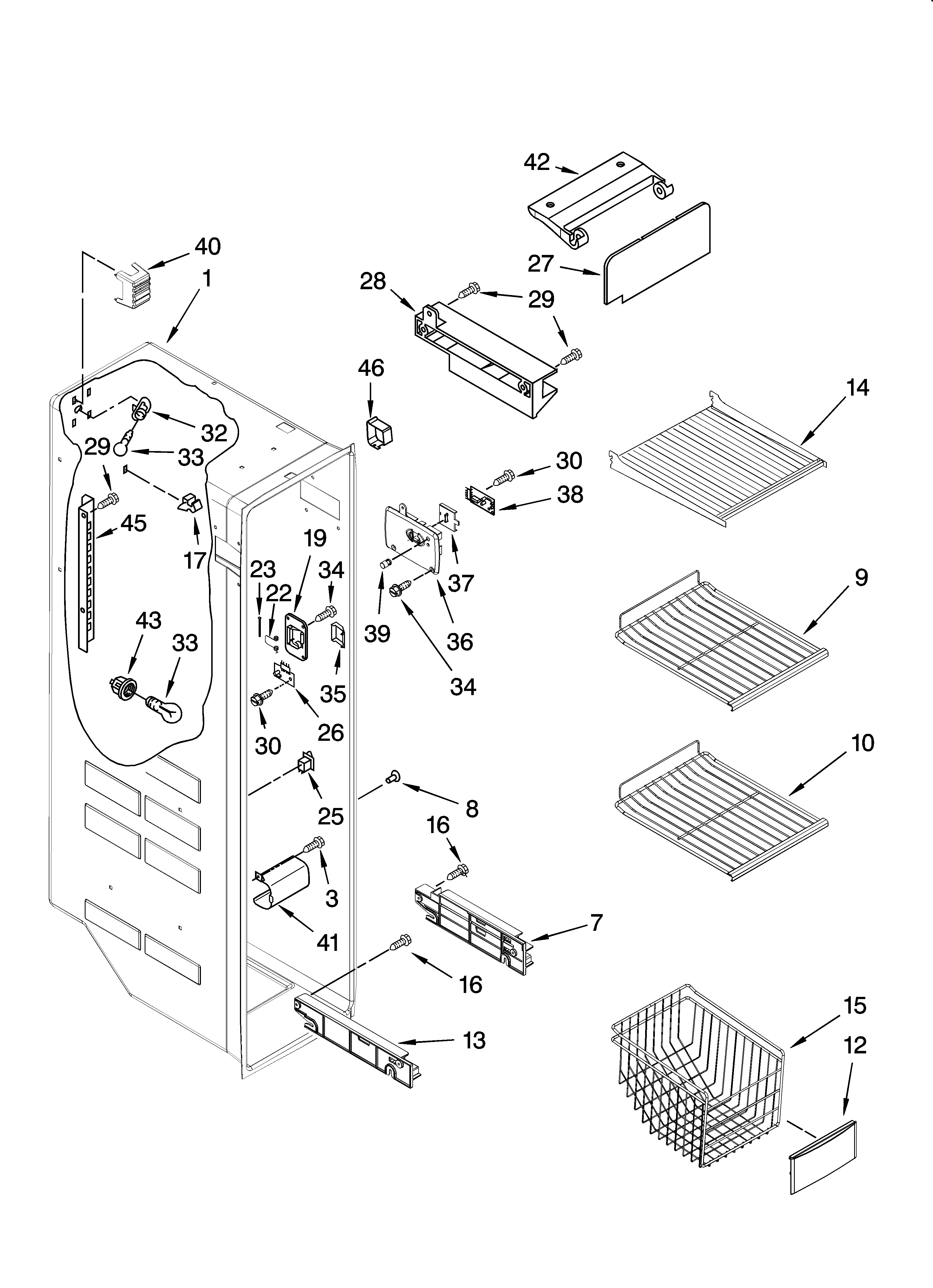 Kenmore 10657039601 freezer liner parts diagram
