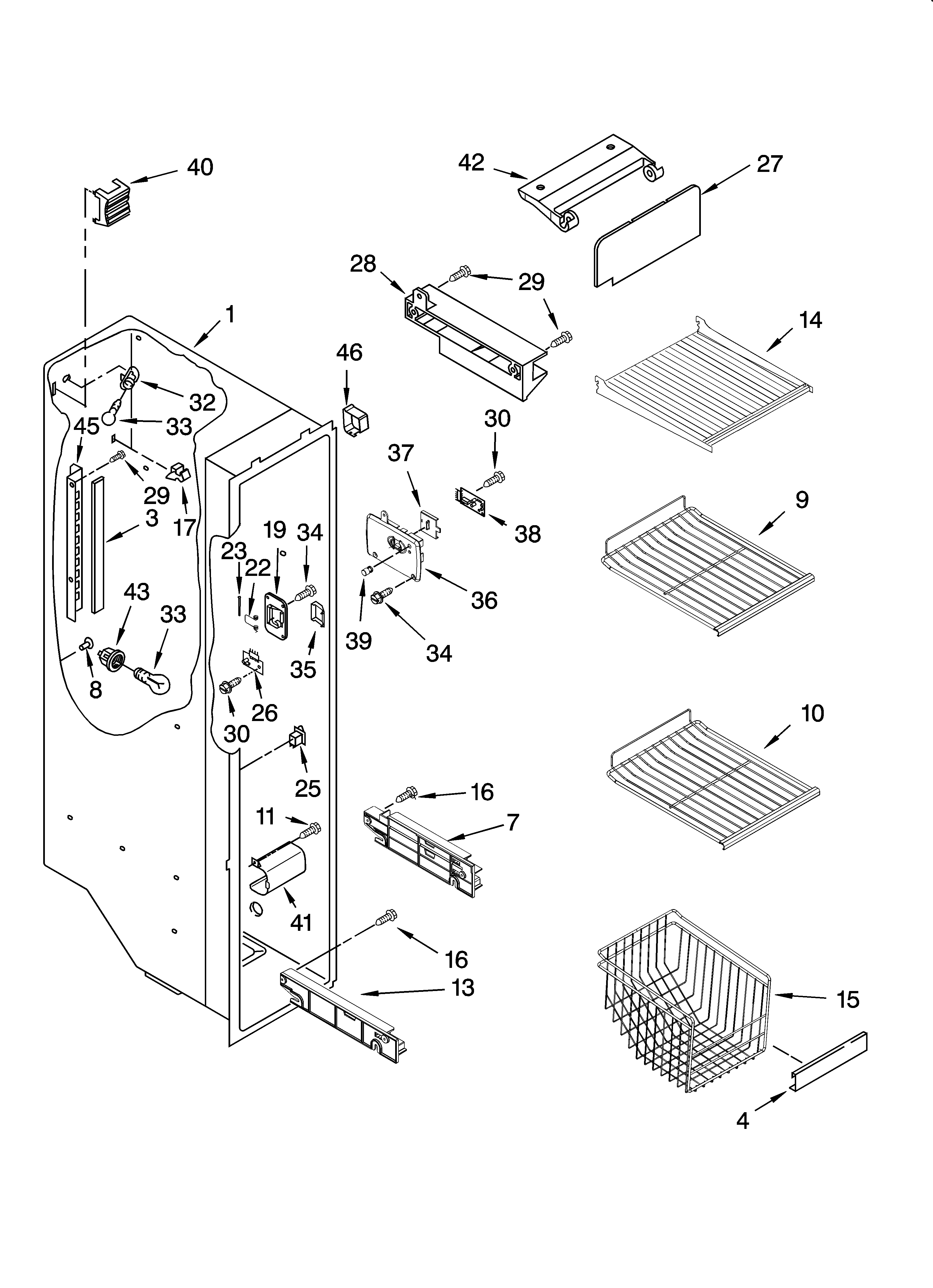 Kenmore 10657963700 freezer liner parts diagram