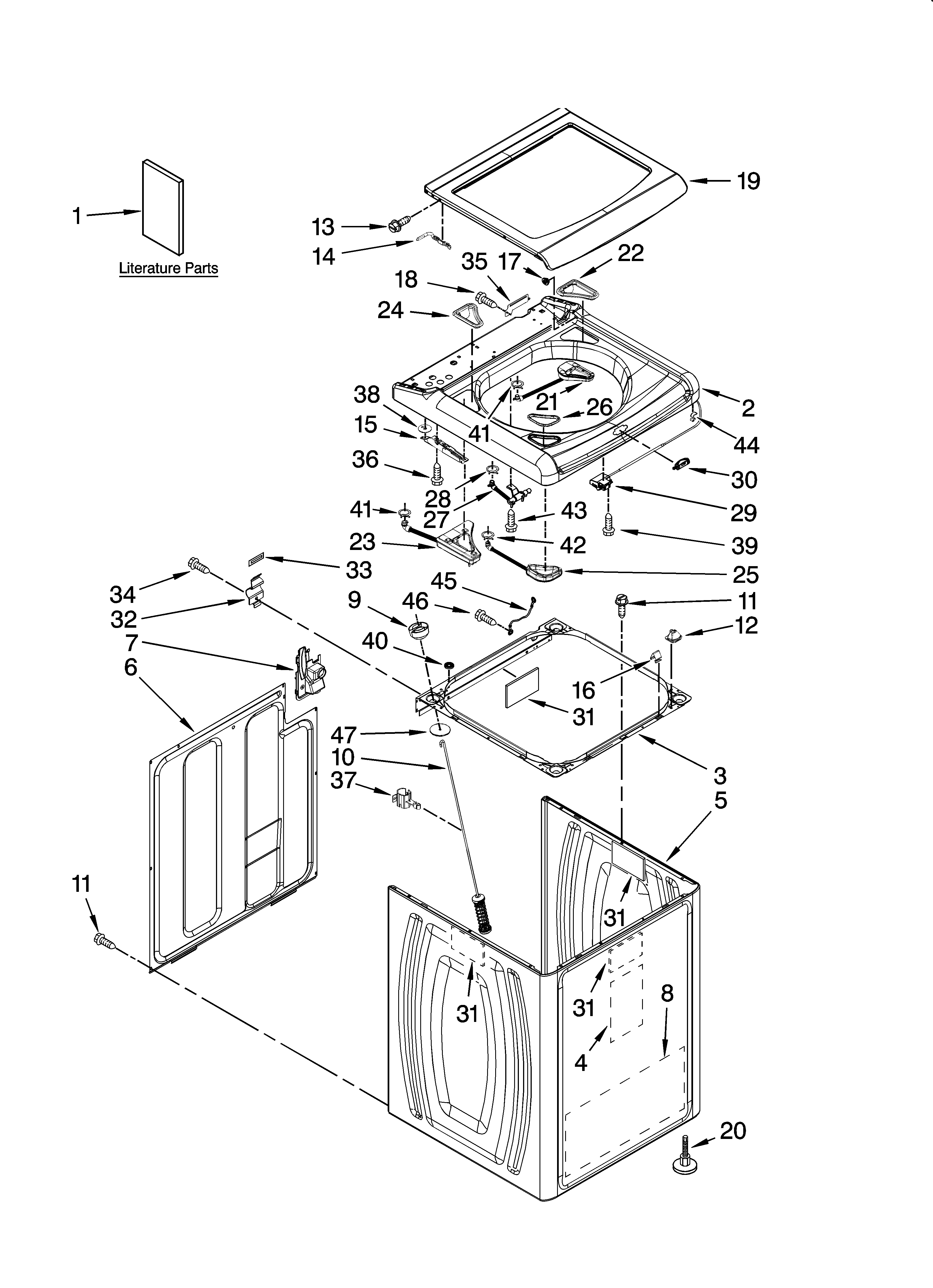 Kenmore Elite 11027082602 top and cabinet parts diagram