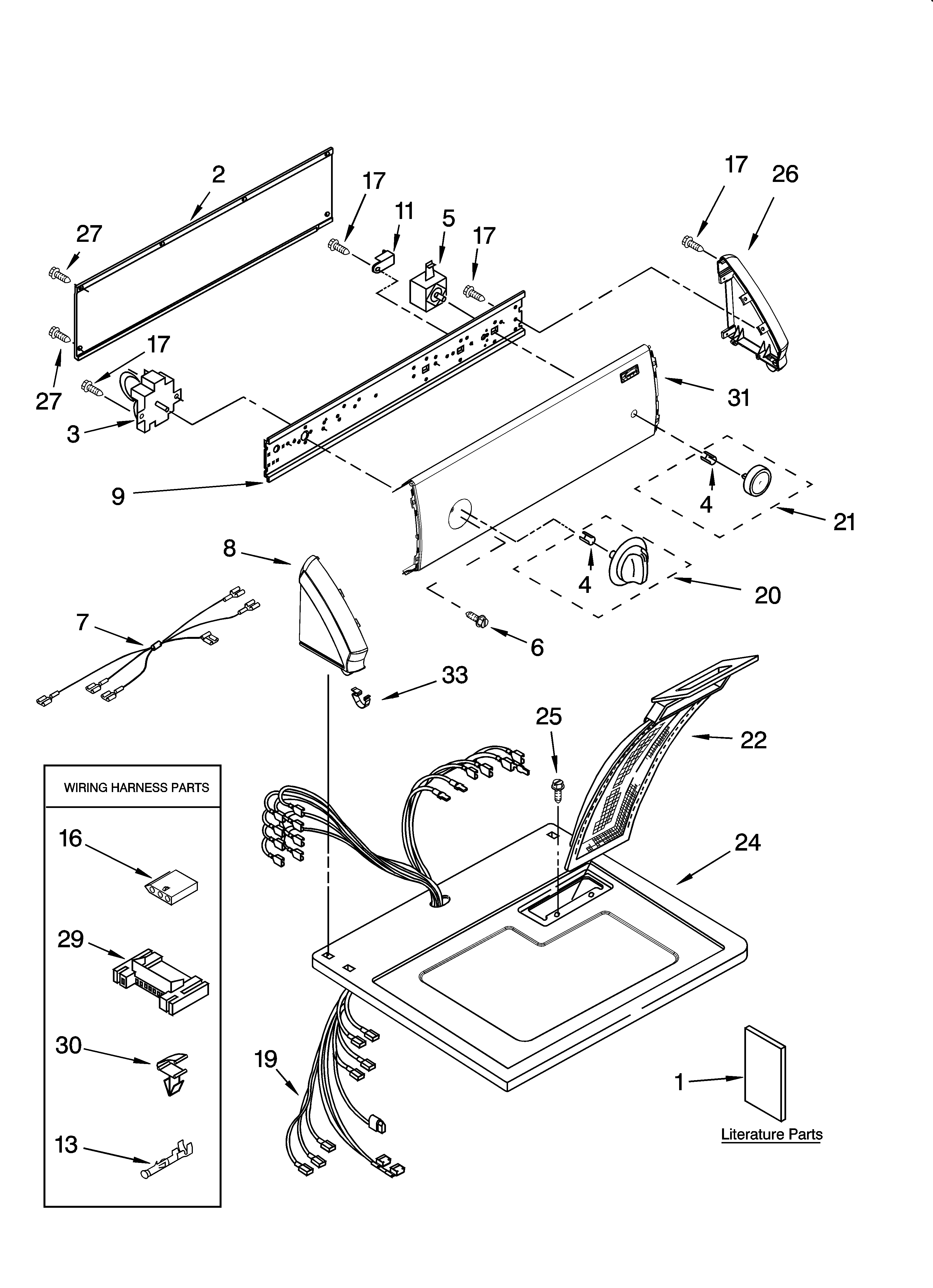 Kenmore 11067422600 top and console parts diagram