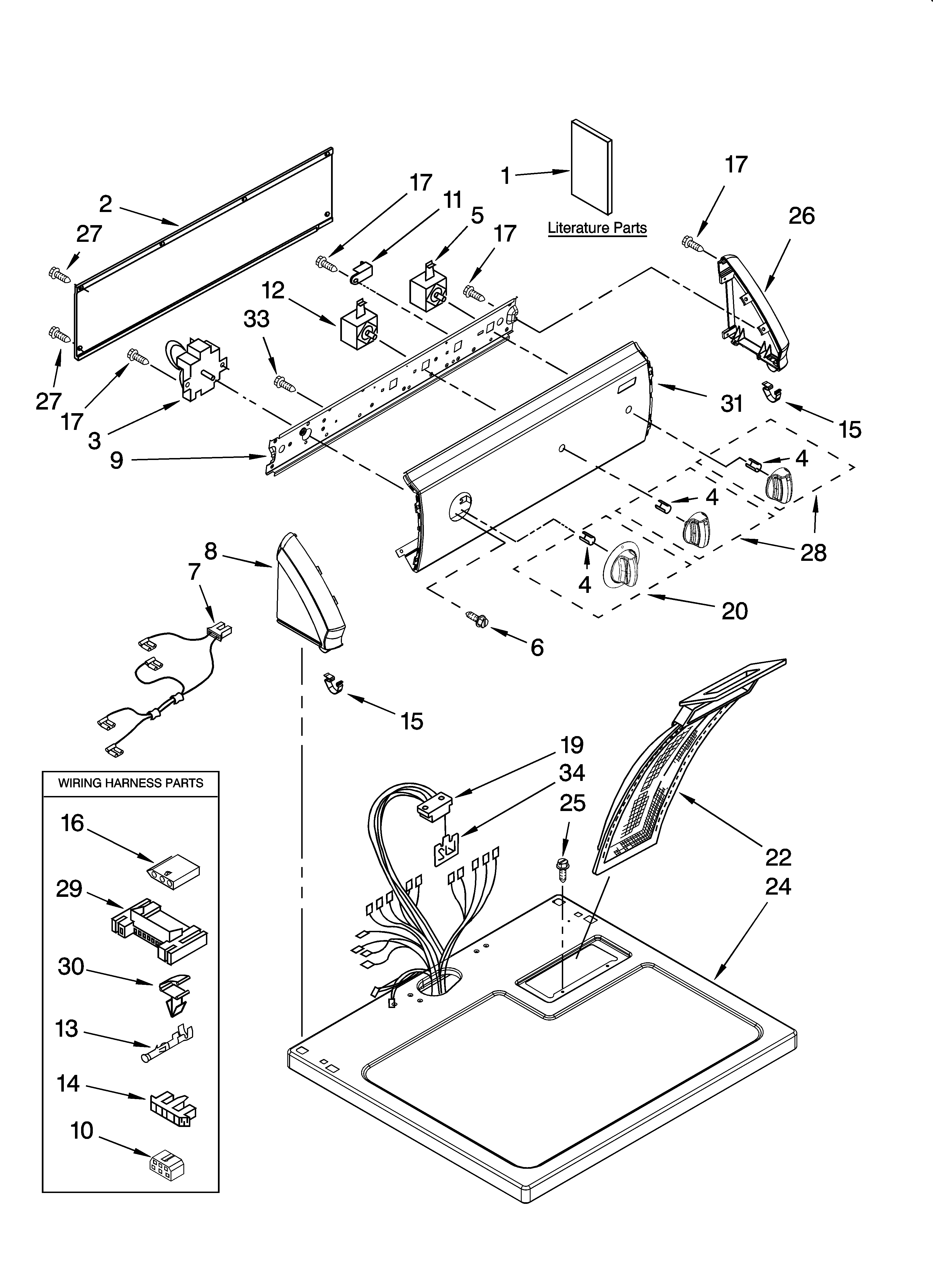 Kenmore 11067622600 top and console parts diagram