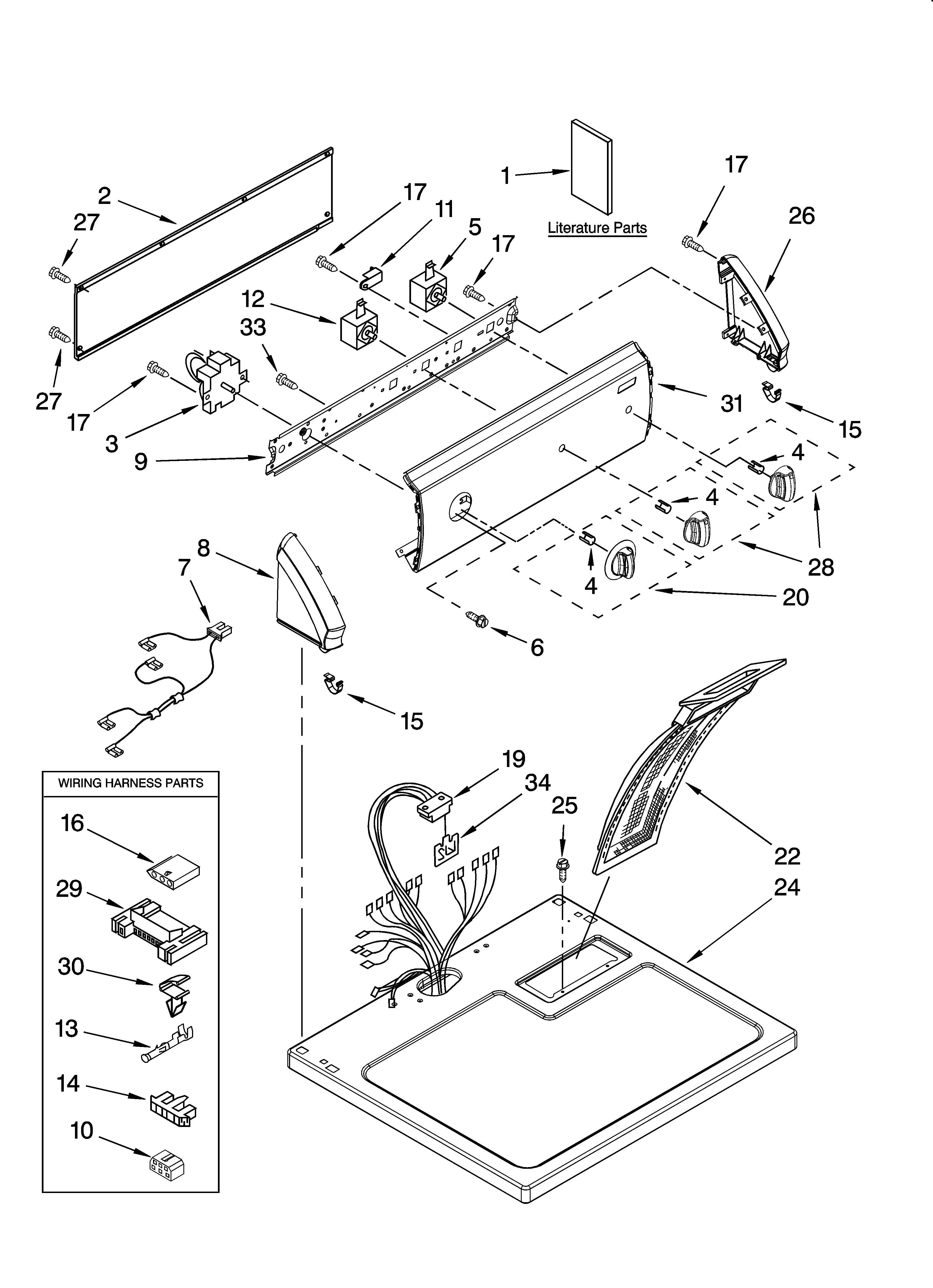 Kenmore 11067632600 top and console parts diagram