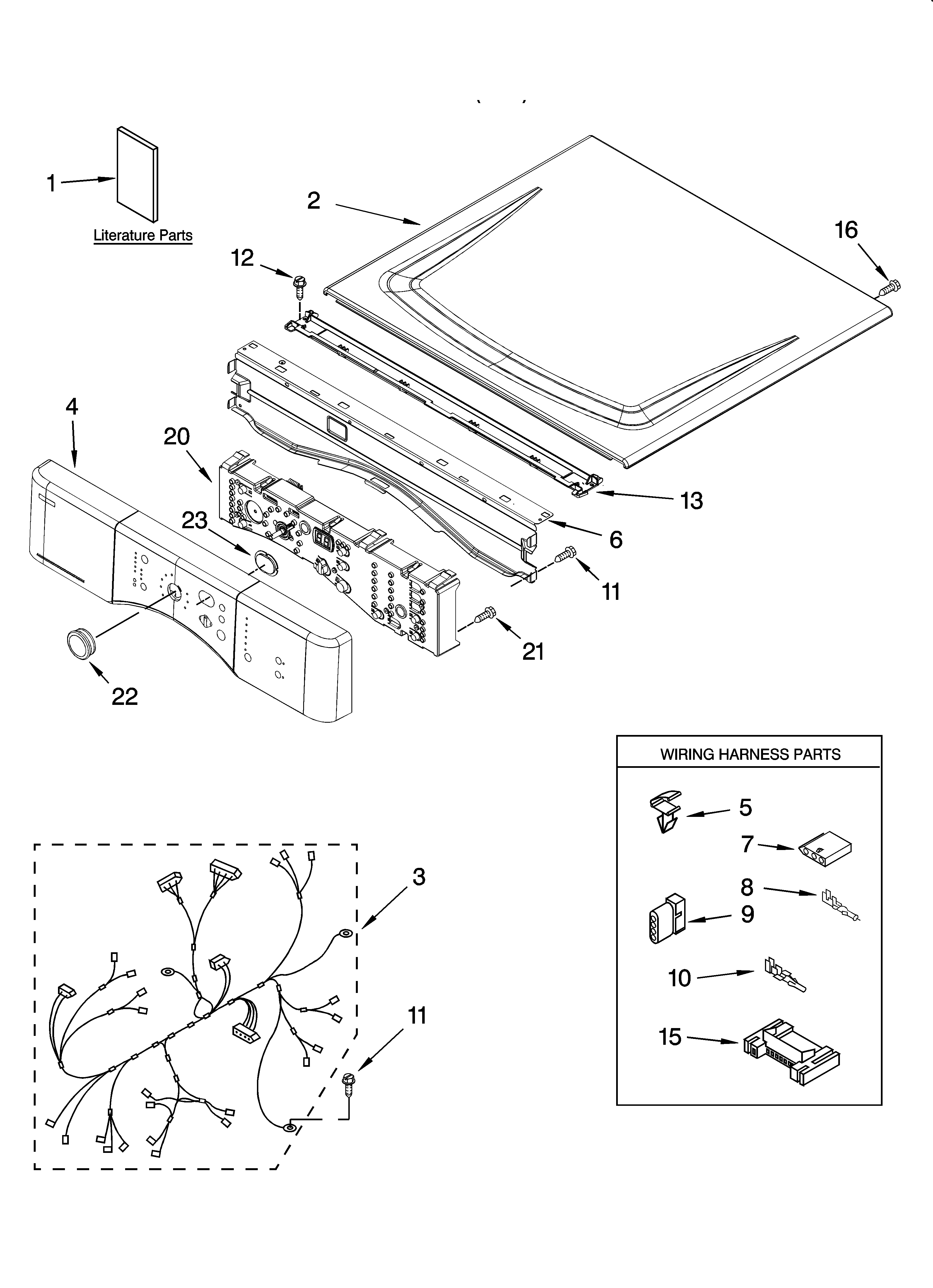 Kenmore 11097571601 top and console parts diagram