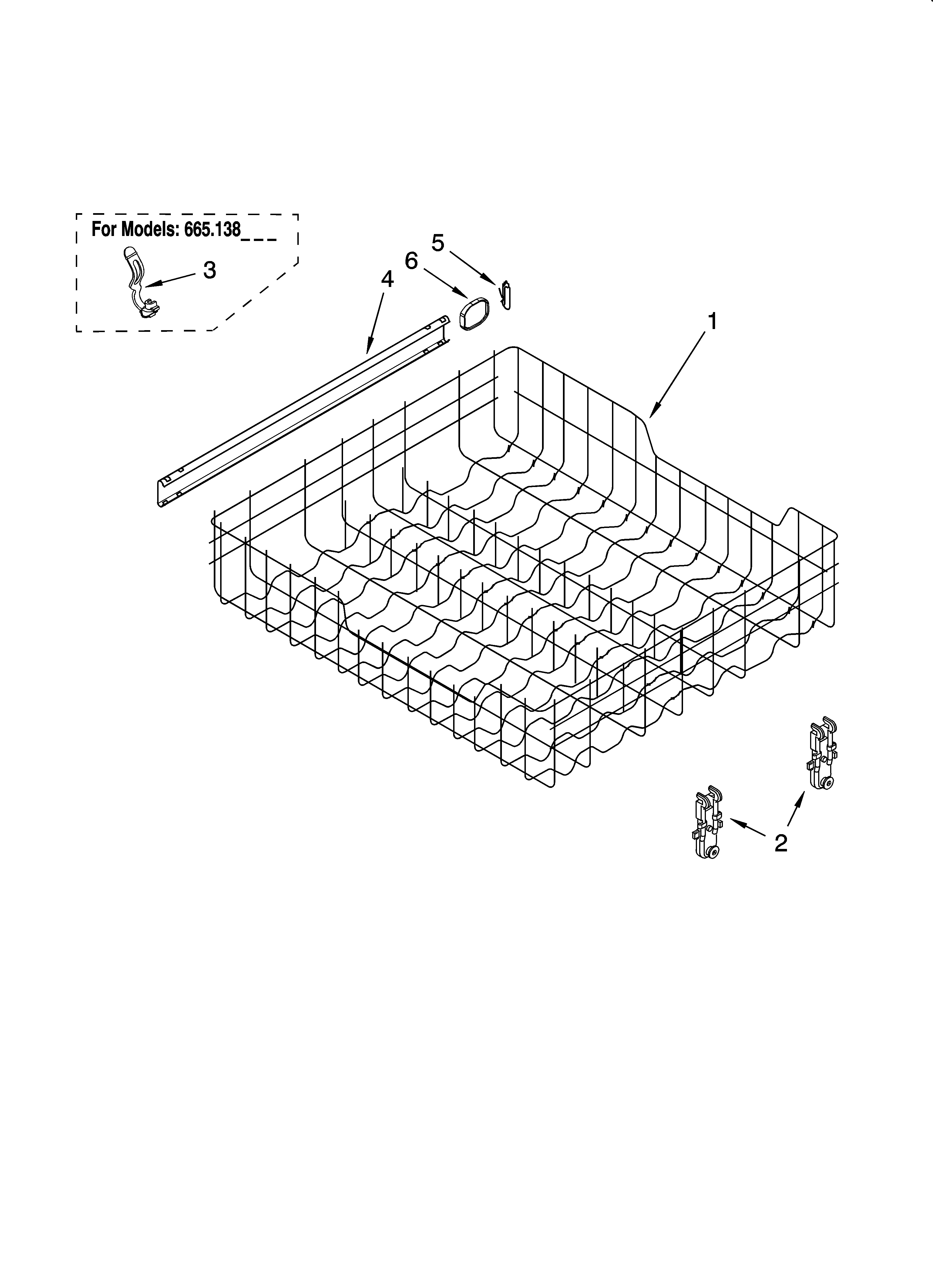 Kenmore 66513709K600 upper rack and track parts diagram