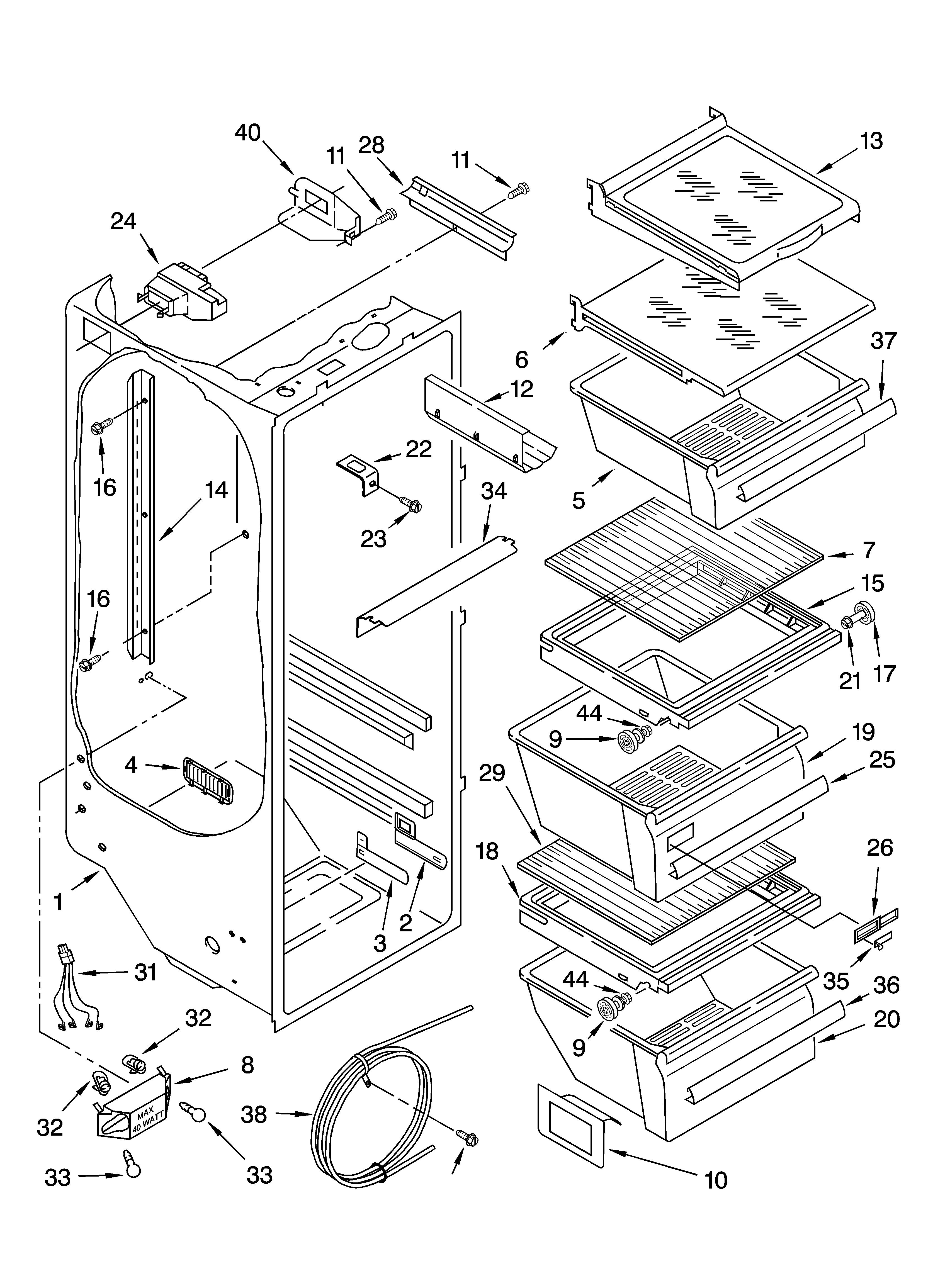 Kenmore 10656732600 refrigerator liner parts diagram