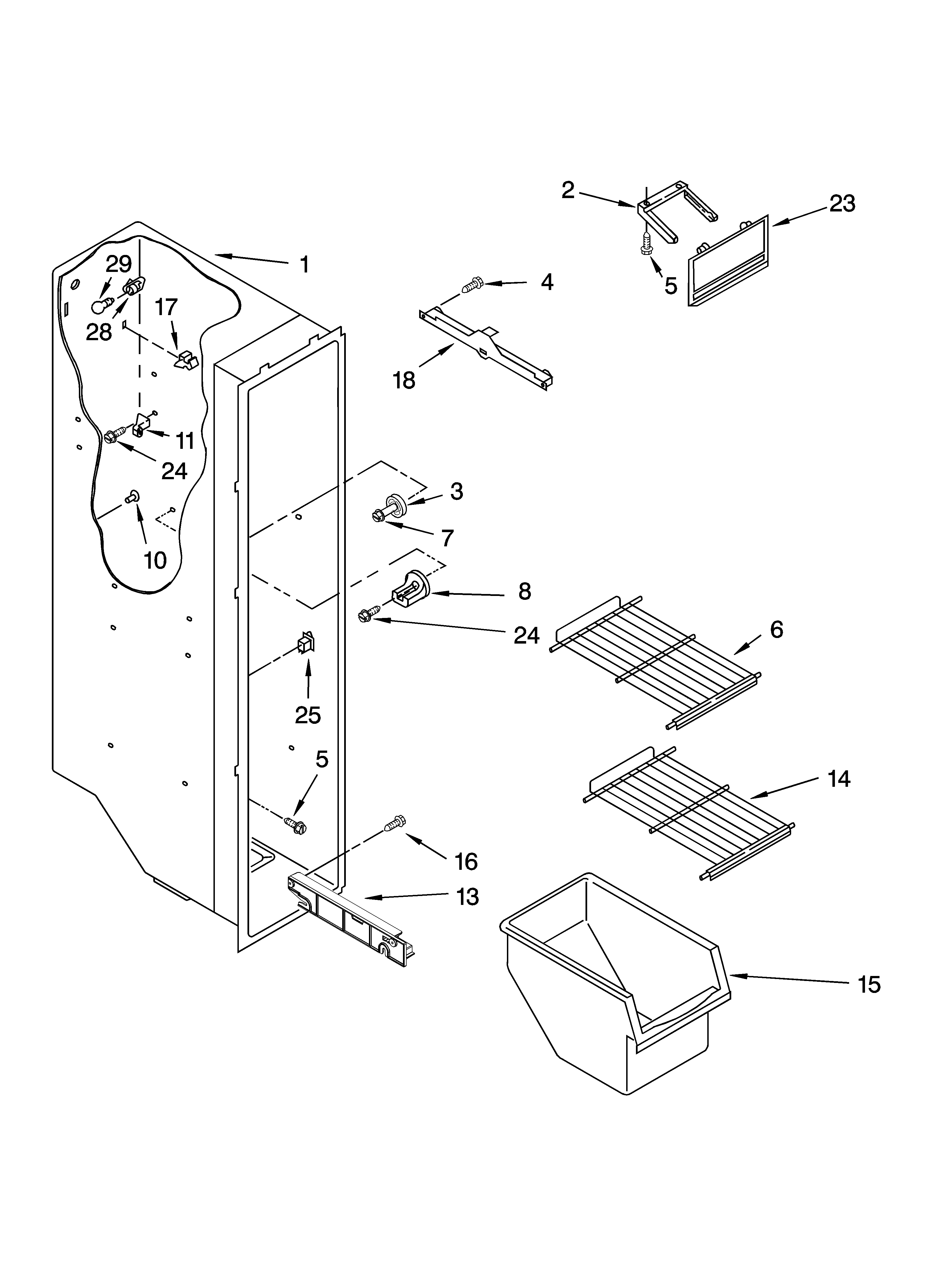 Kenmore 10656732600 freezer liner parts diagram