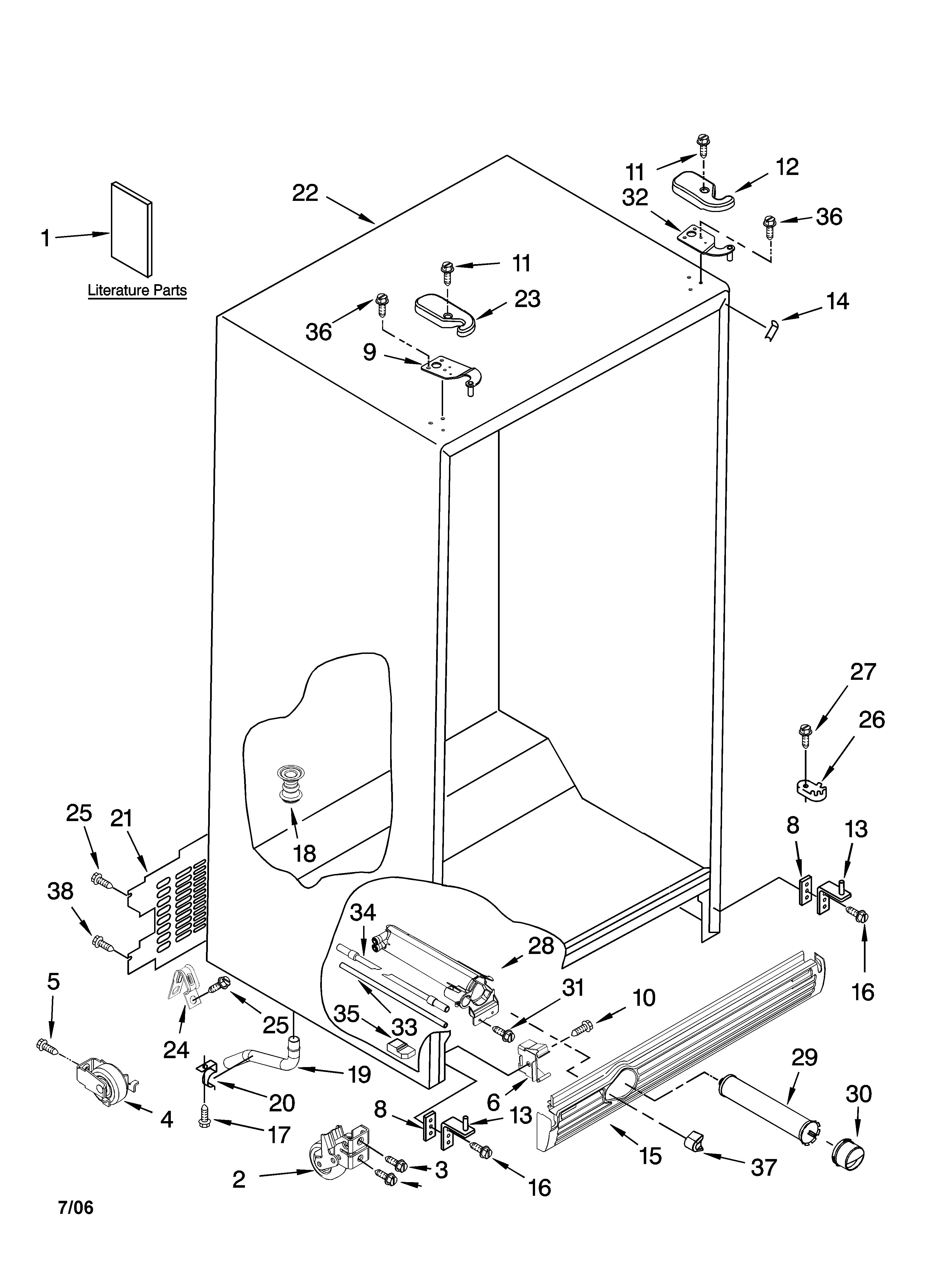 Kenmore 10657063601 cabinet parts diagram