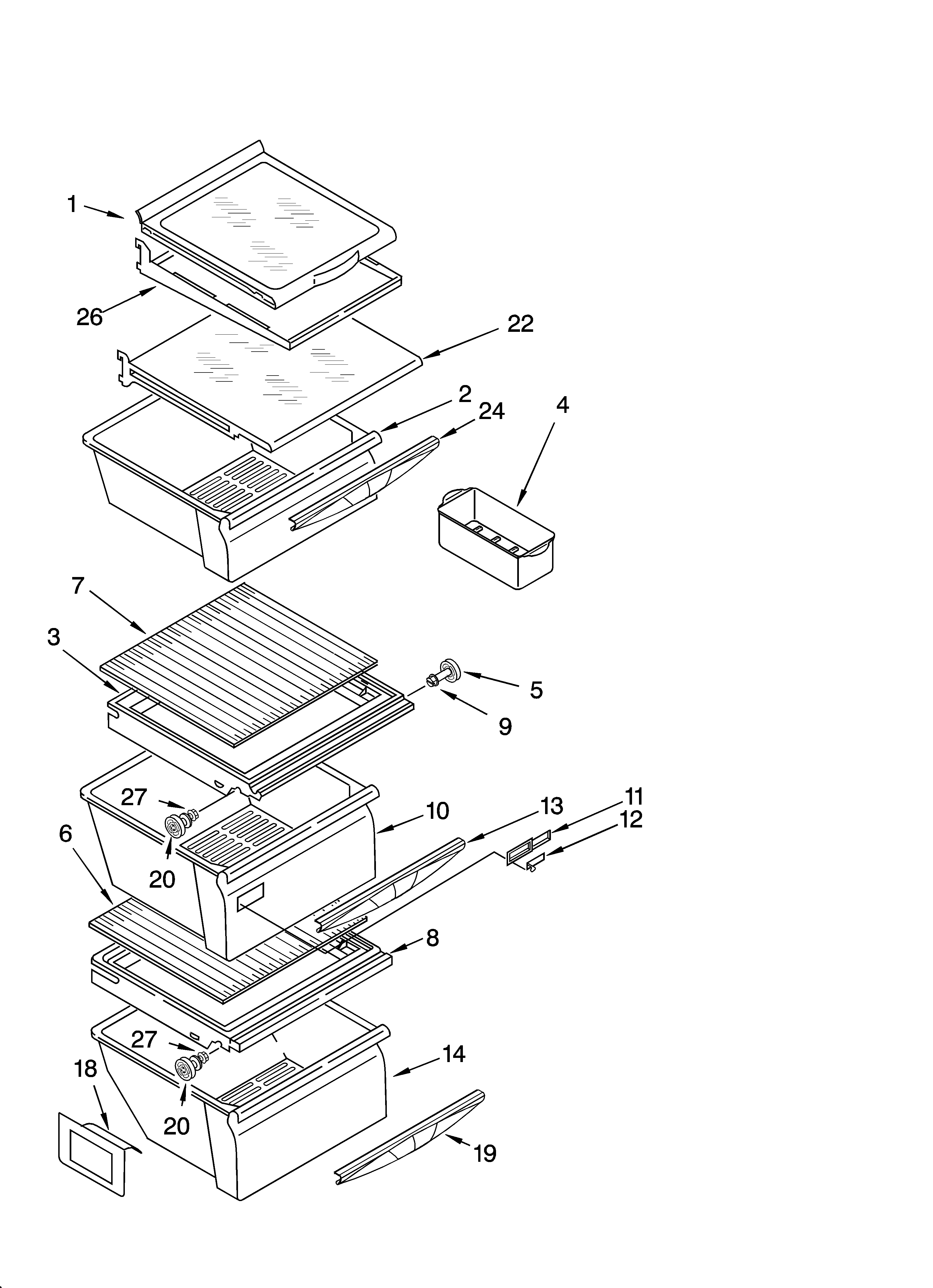 Kenmore 10657063601 refrigerator shelf parts diagram