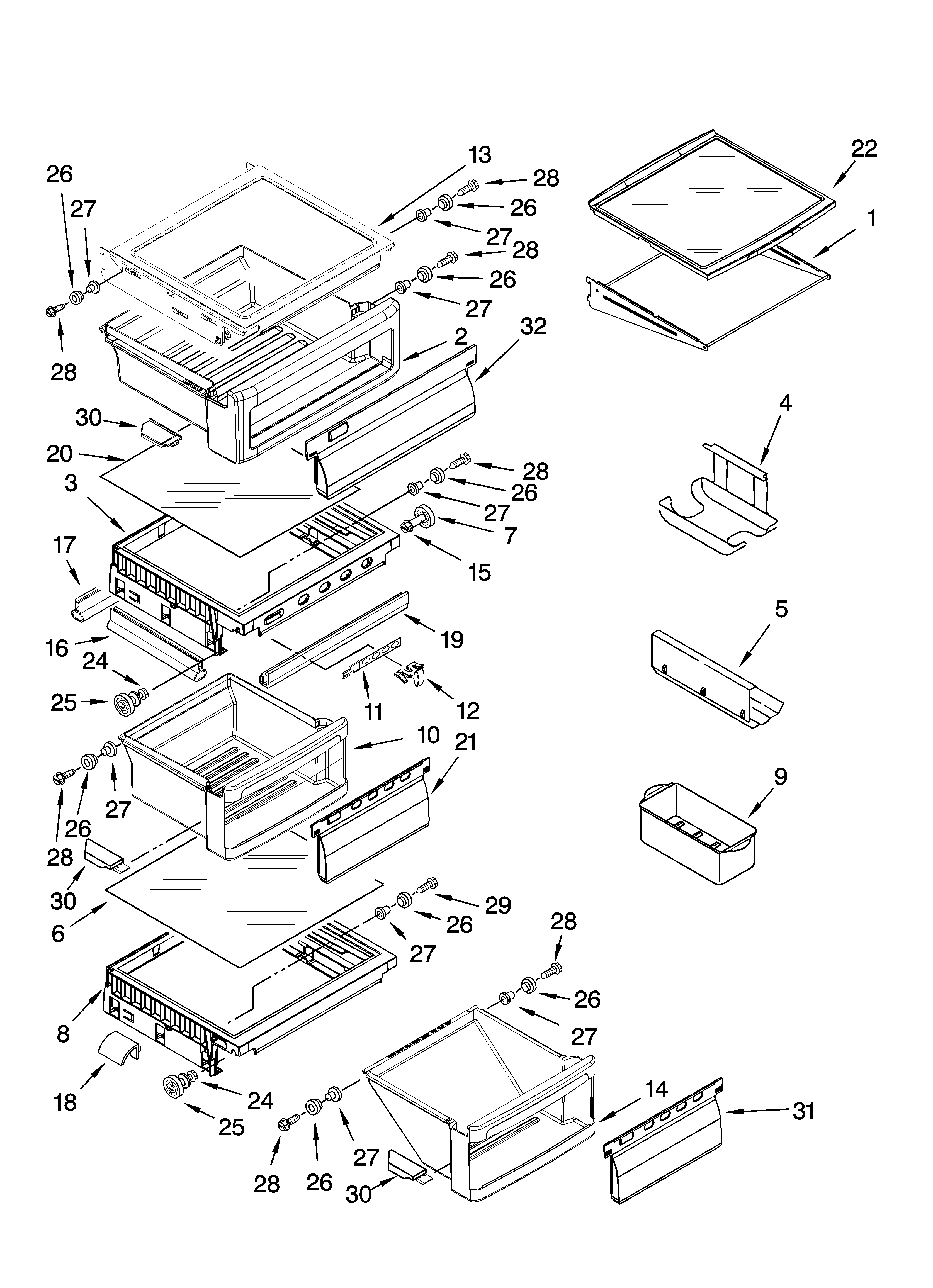 Kenmore Elite 10657453700 refrigerator shelf parts diagram