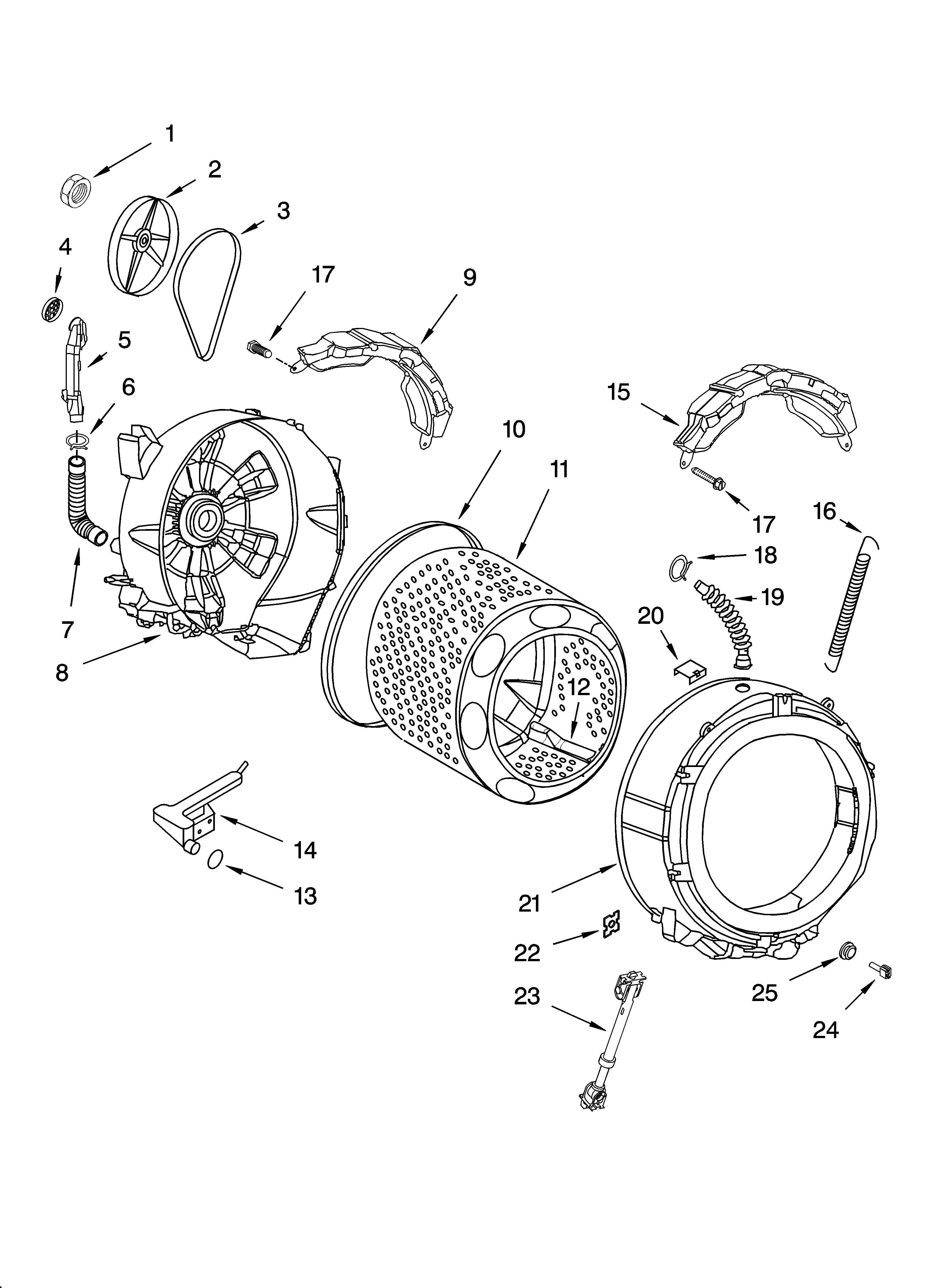 Kenmore Elite 11045872403 tub and basket parts diagram