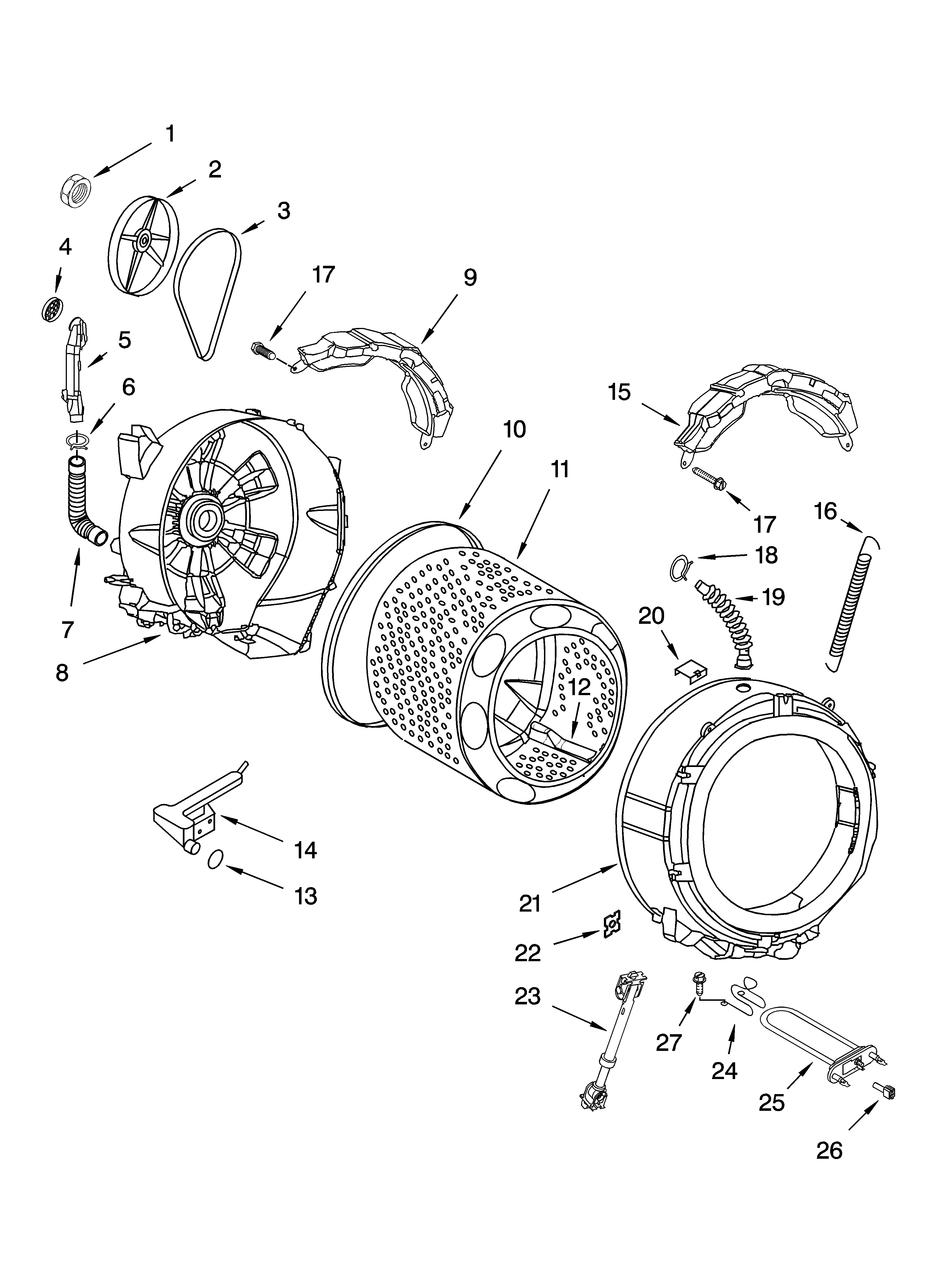Kenmore Elite 11045962403 tub and basket parts diagram