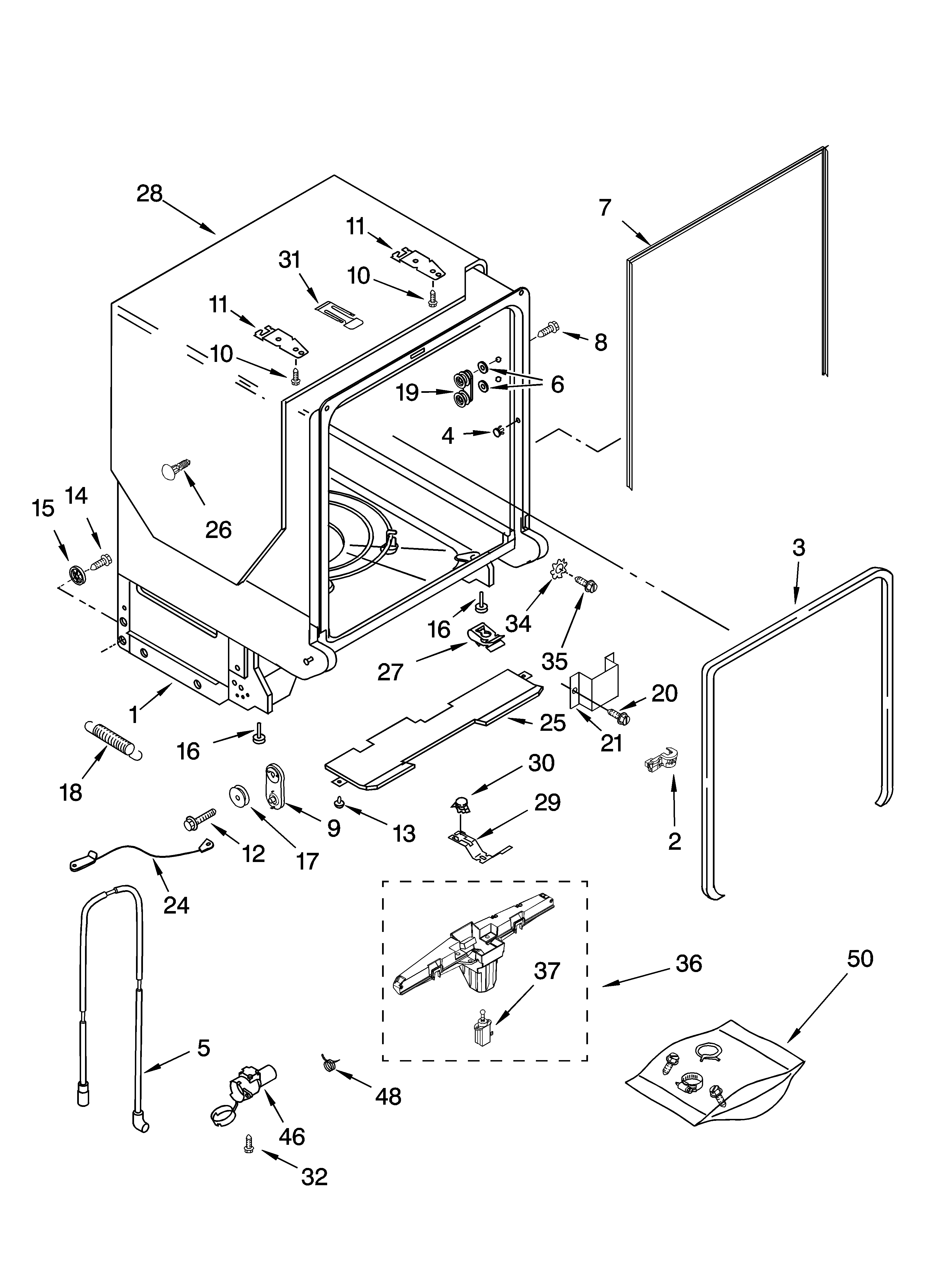 Kenmore Elite 66516263402 tub and frame parts diagram