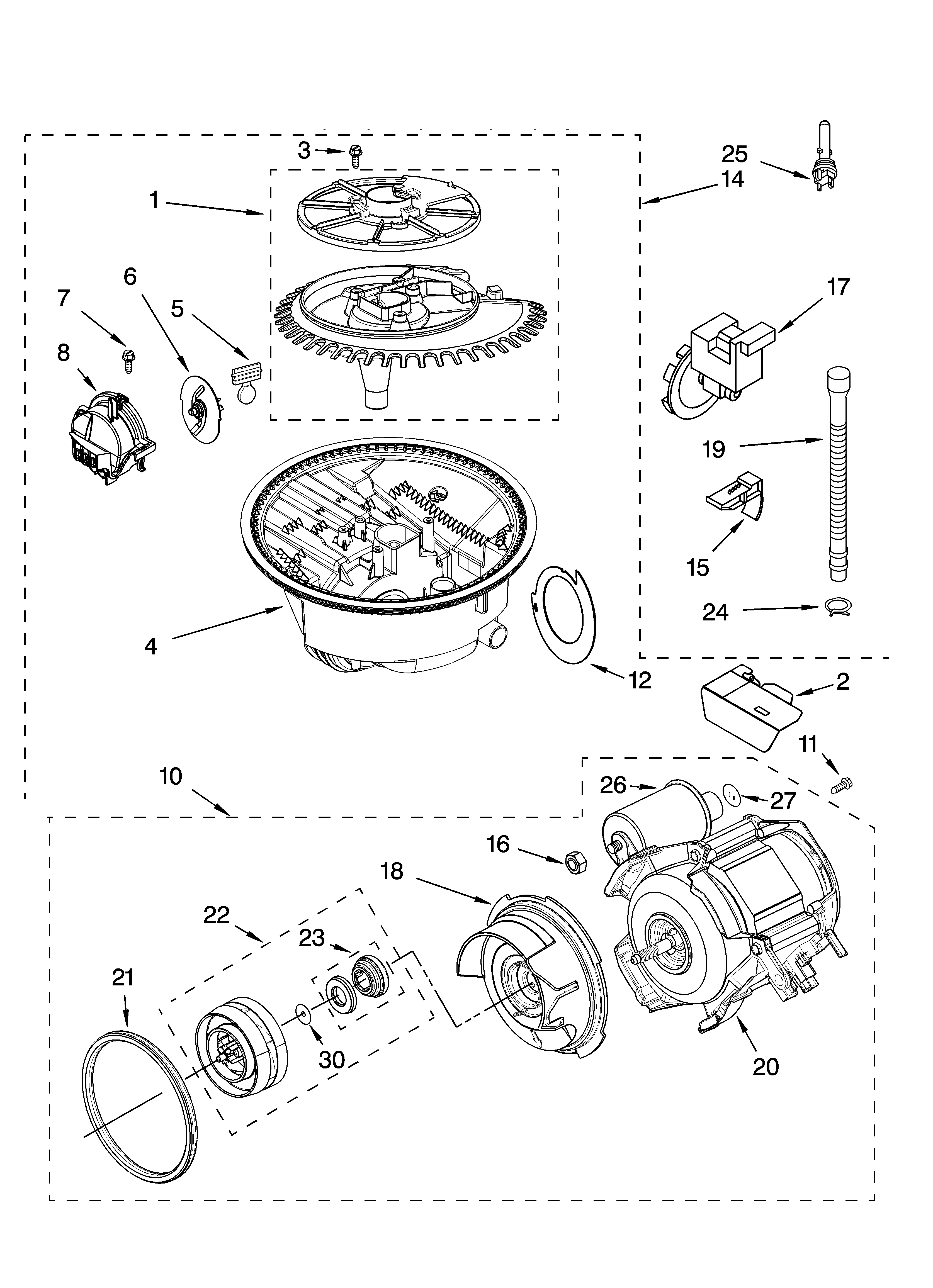 Kenmore Elite 66516263402 pump and motor parts diagram