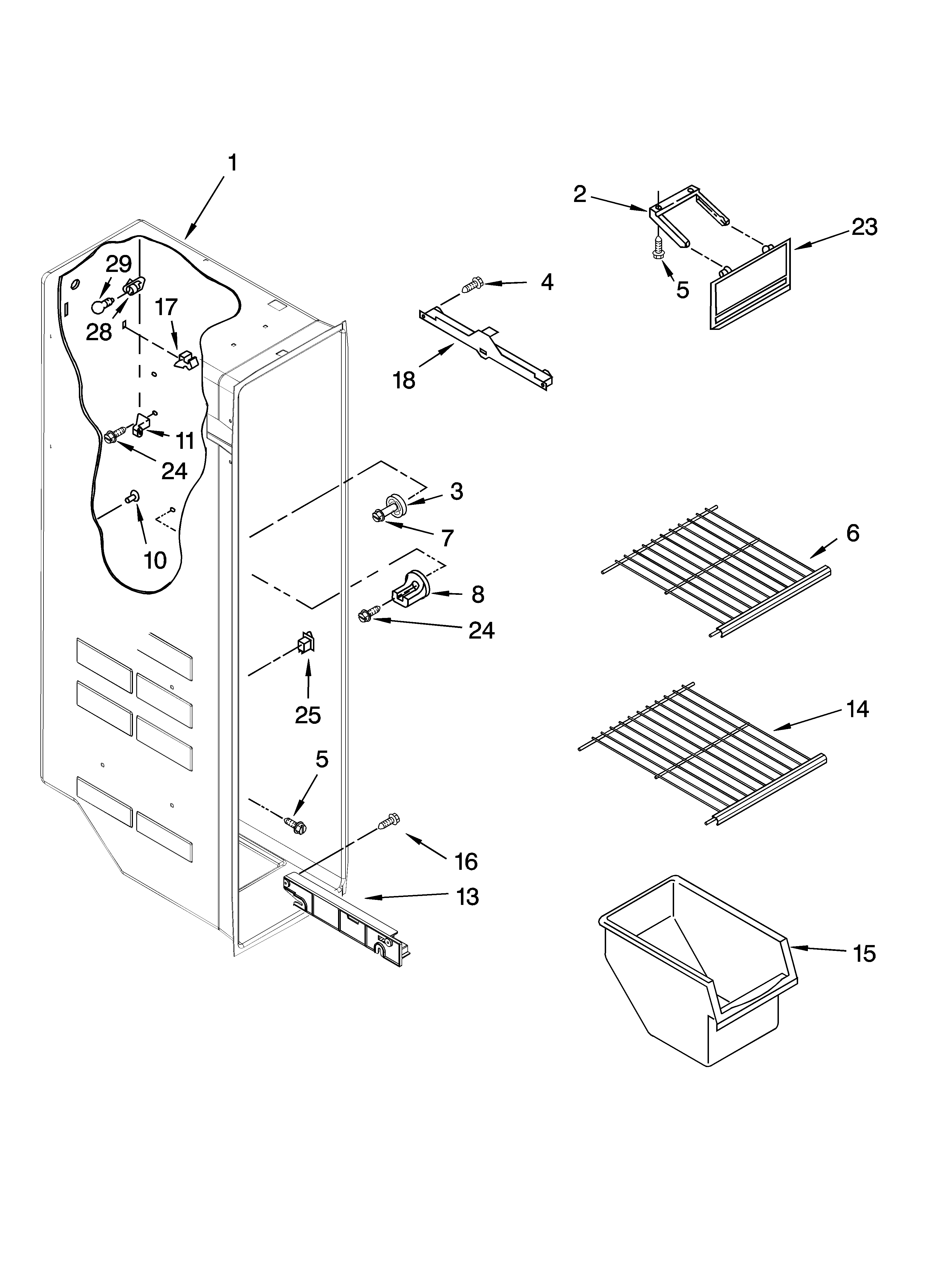 Kenmore 10656726601 freezer liner parts diagram