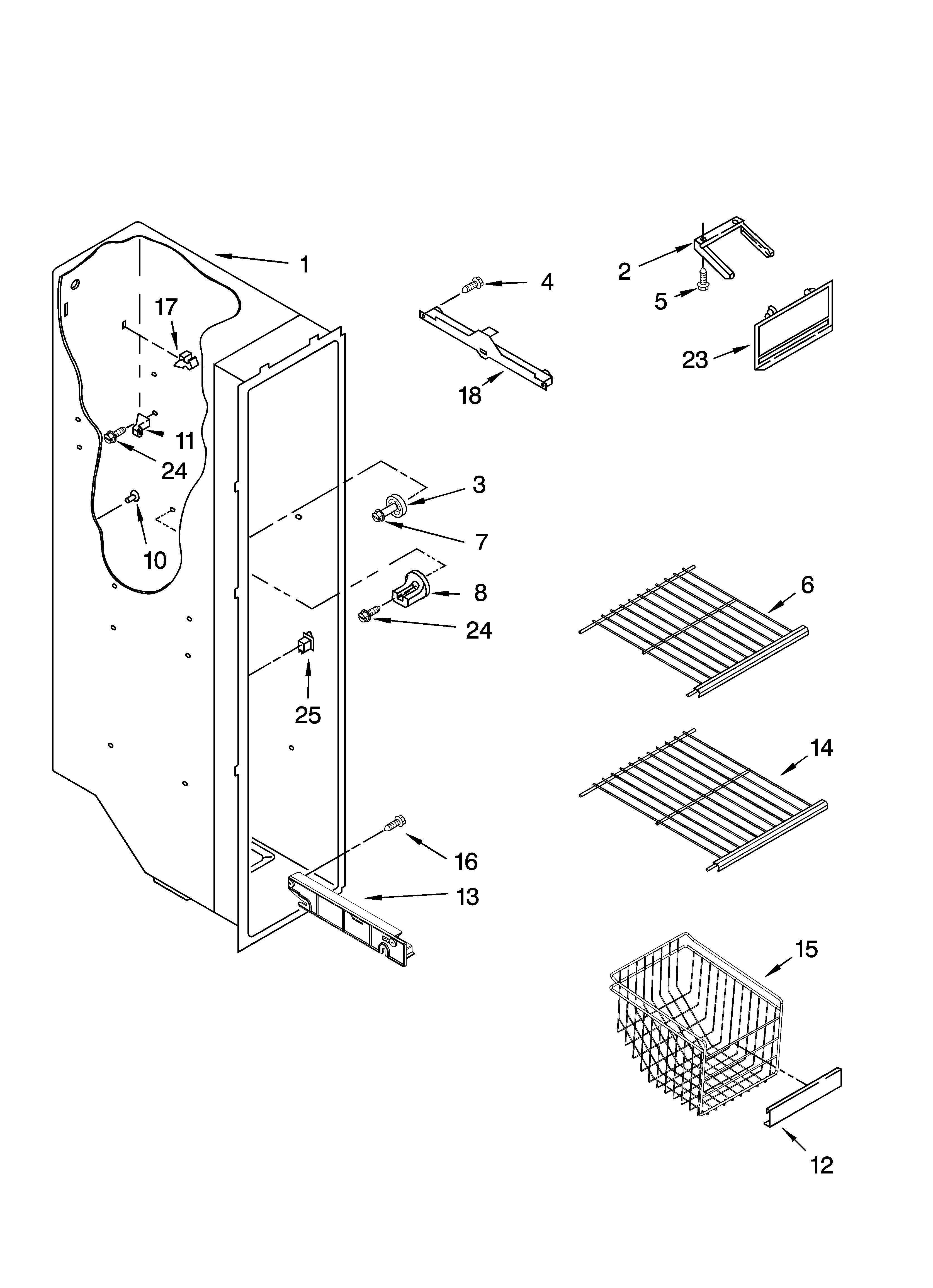 Kenmore 10656796601 freezer liner parts diagram