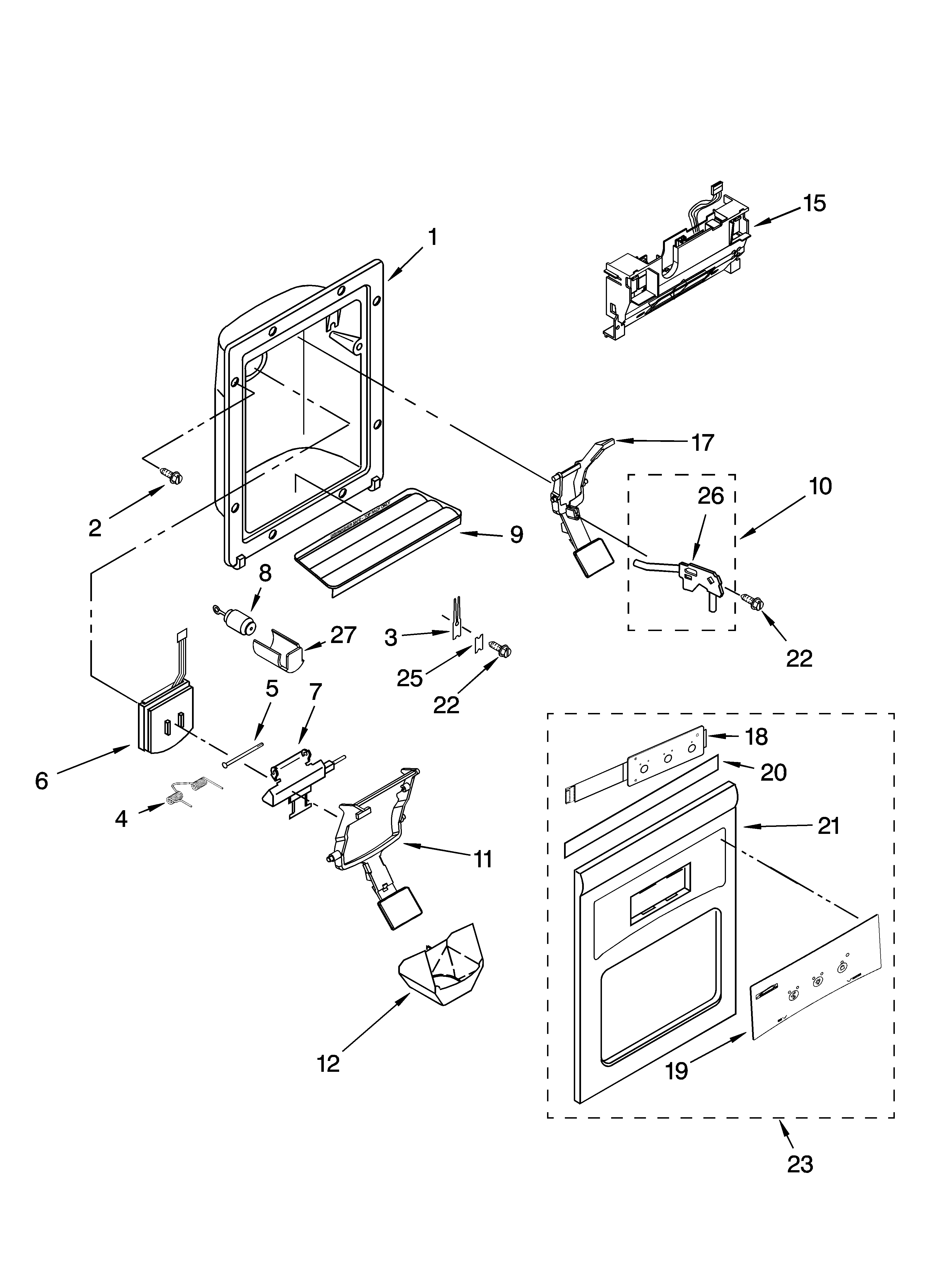 Kenmore 10656796601 dispenser front parts diagram