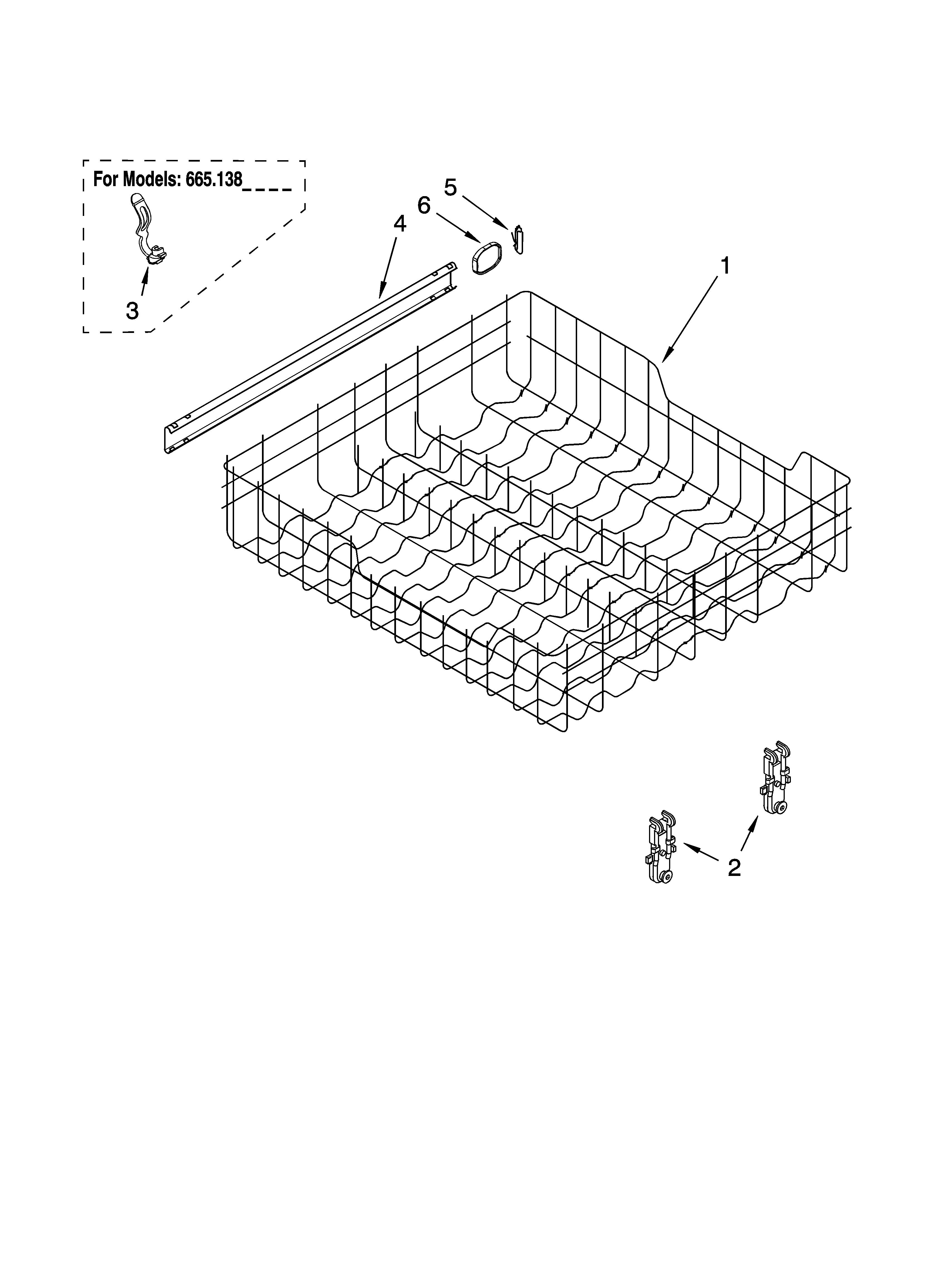 Kenmore 66513719K600 upper rack and track parts diagram