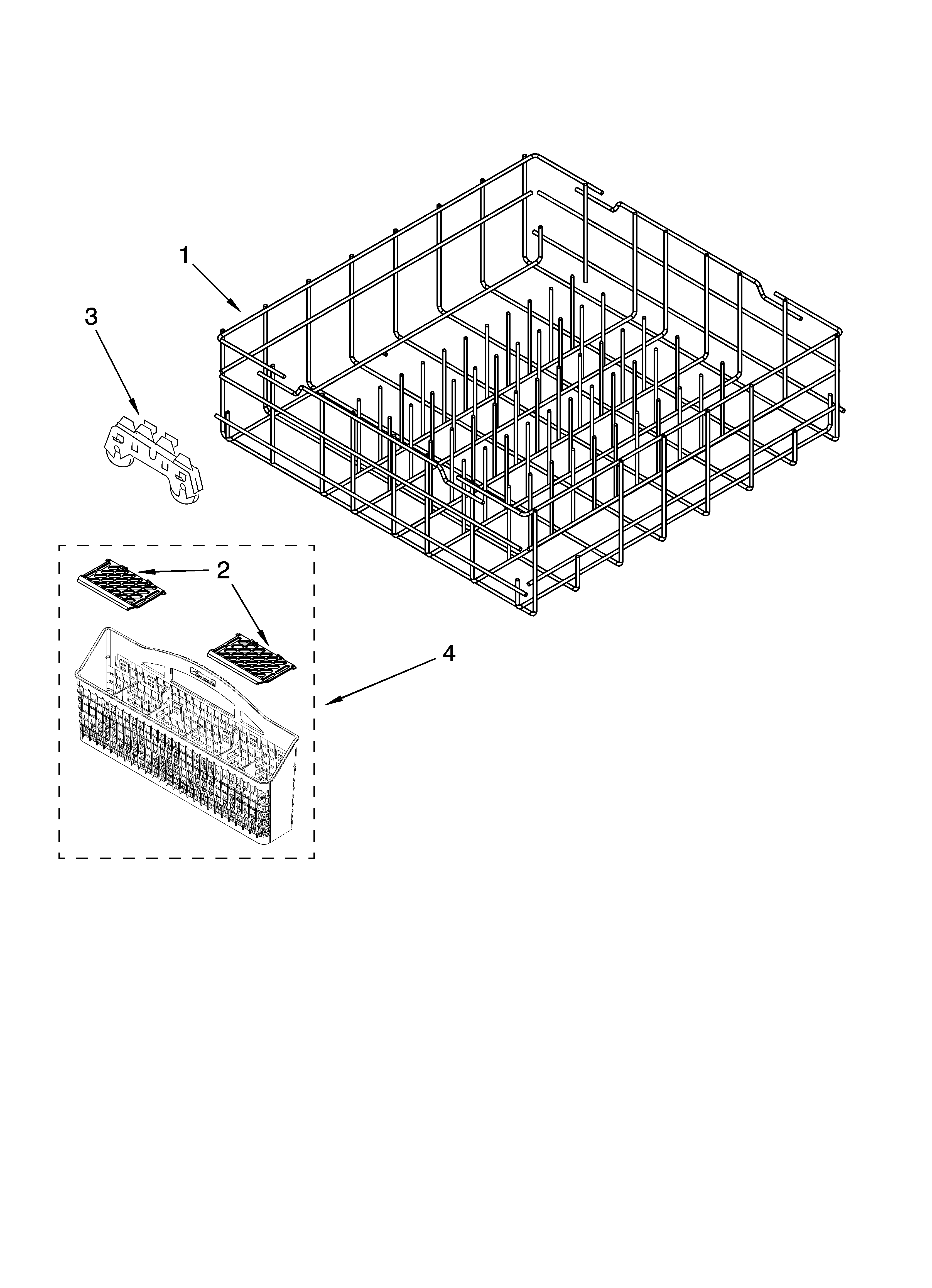Kenmore 66513719K600 lower rack parts, optional parts (not included) diagram