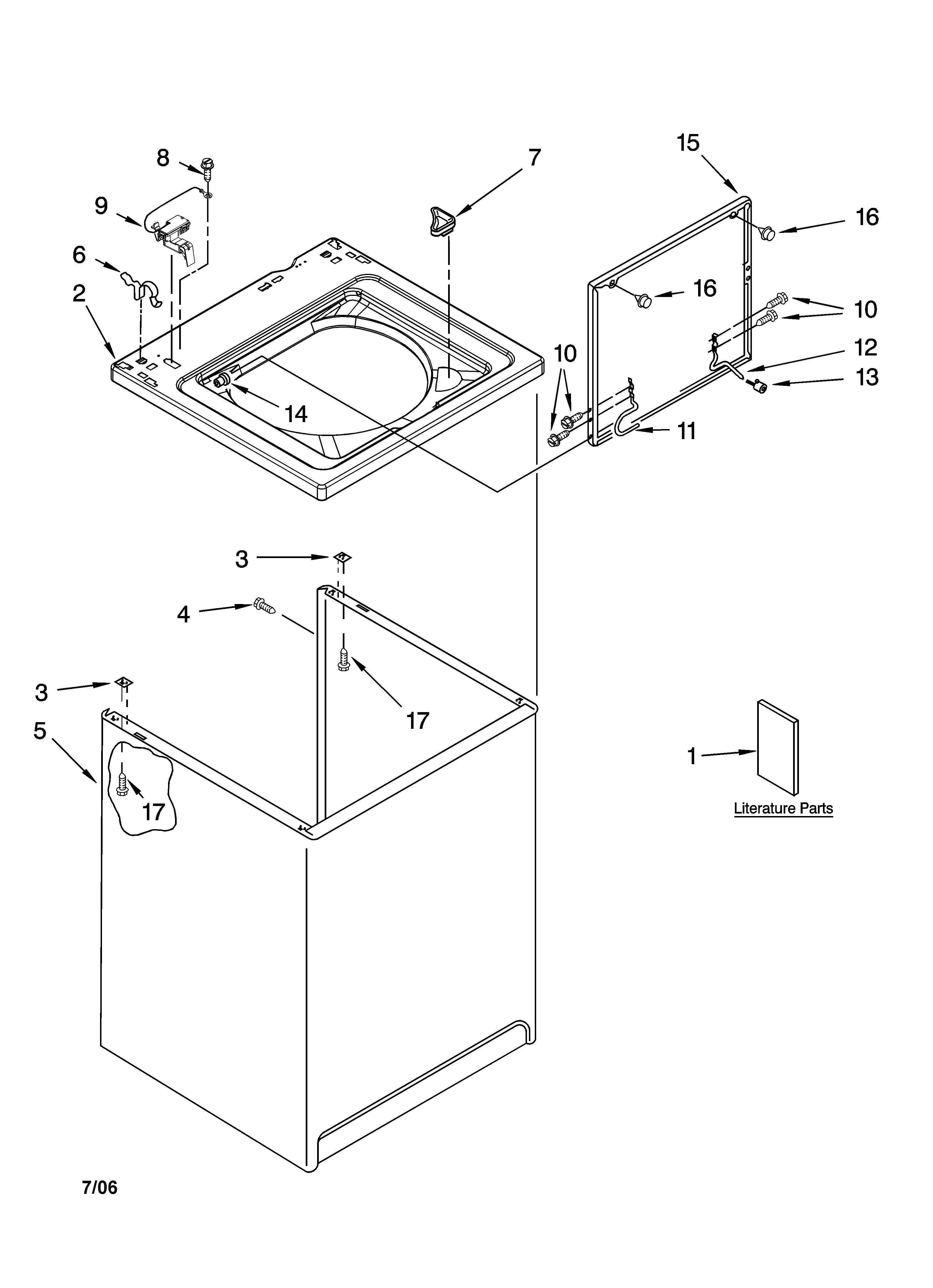 Kenmore 11027542600 top and cabinet parts diagram