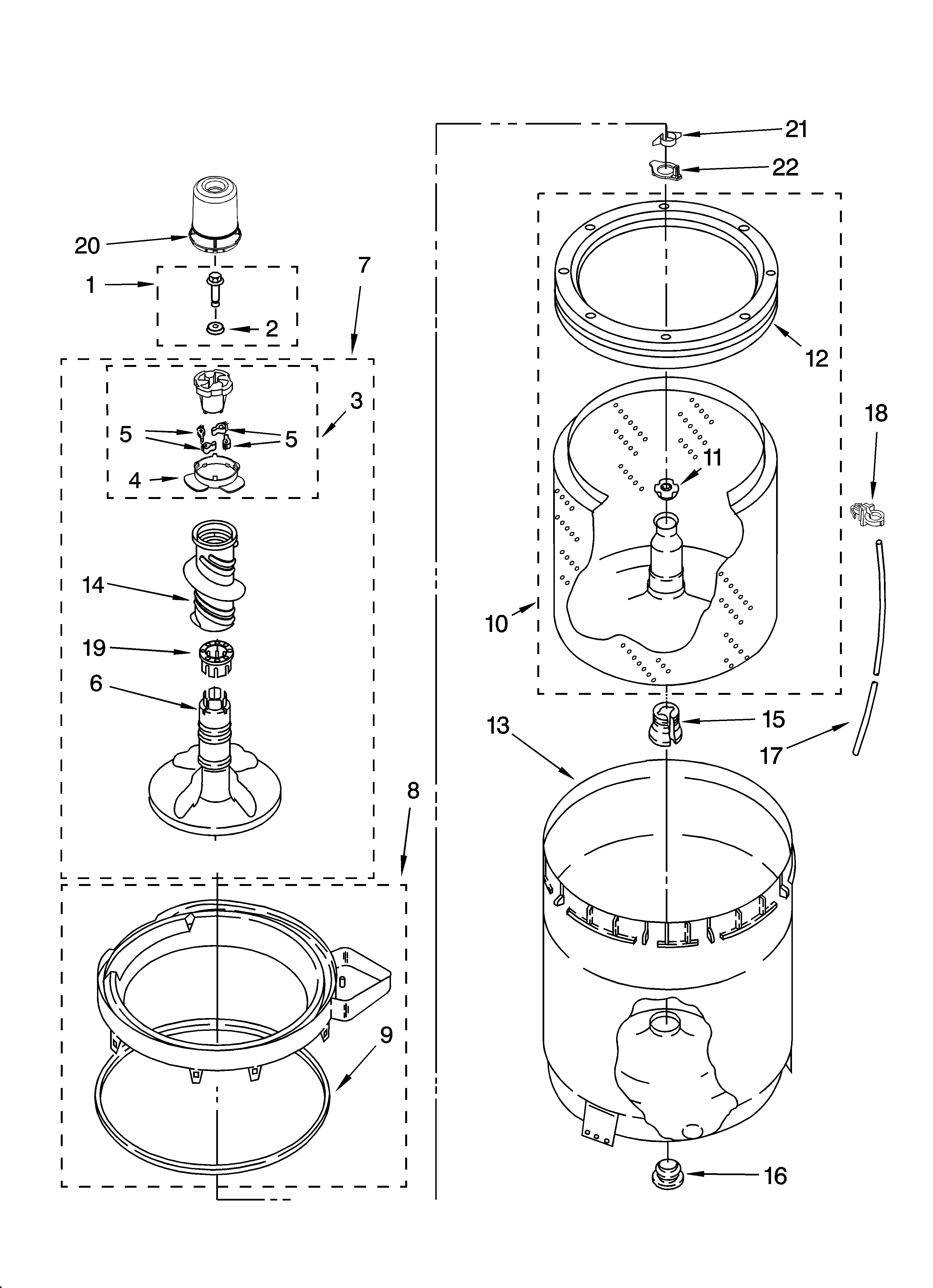Kenmore 11027542600 agitator, basket and tub parts diagram